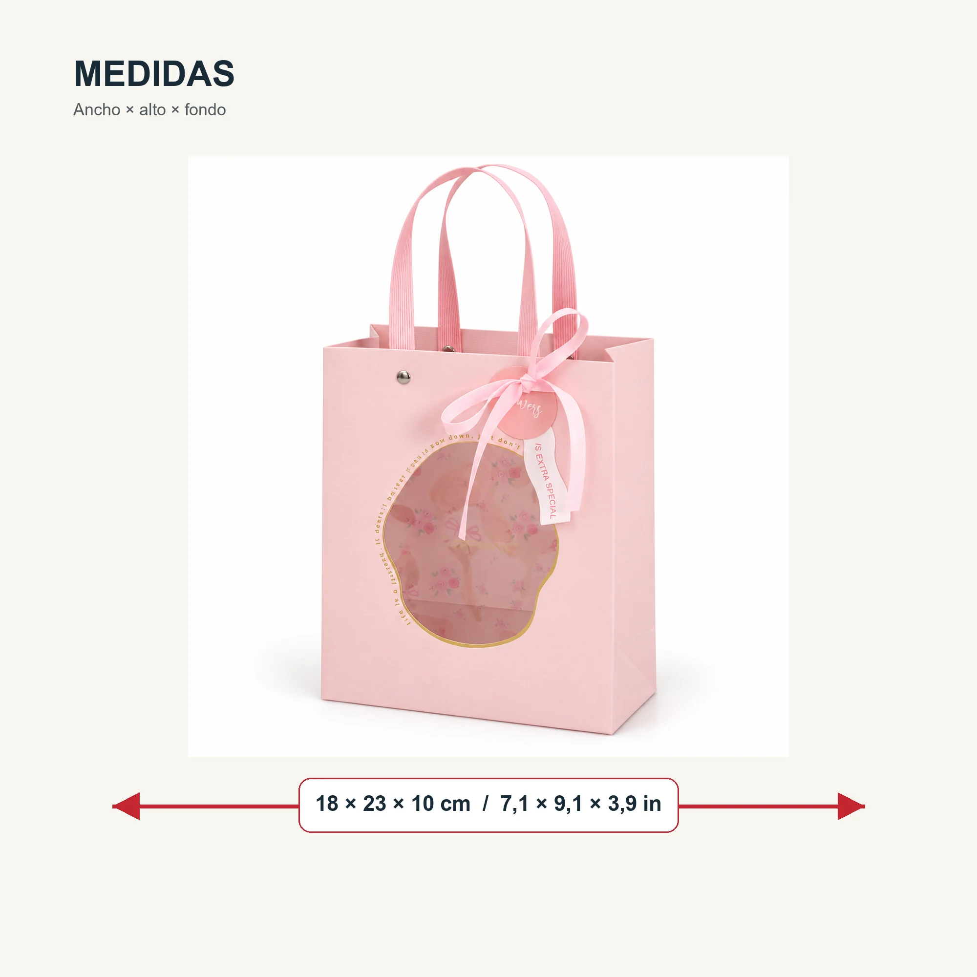 Bolsa de Regalo Rígida Floral con Panel Floral Decorativo, 18 × 23 × 10 cm