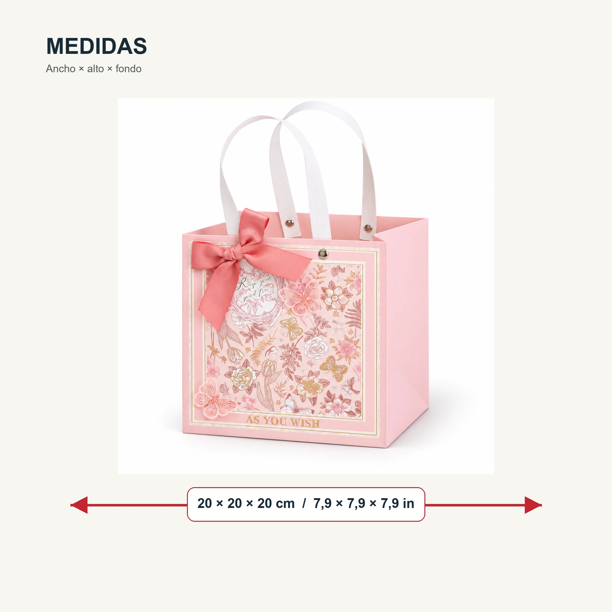 Bolsa de Regalo Rosada Floral Profunda, 20 × 20 × 20 cm