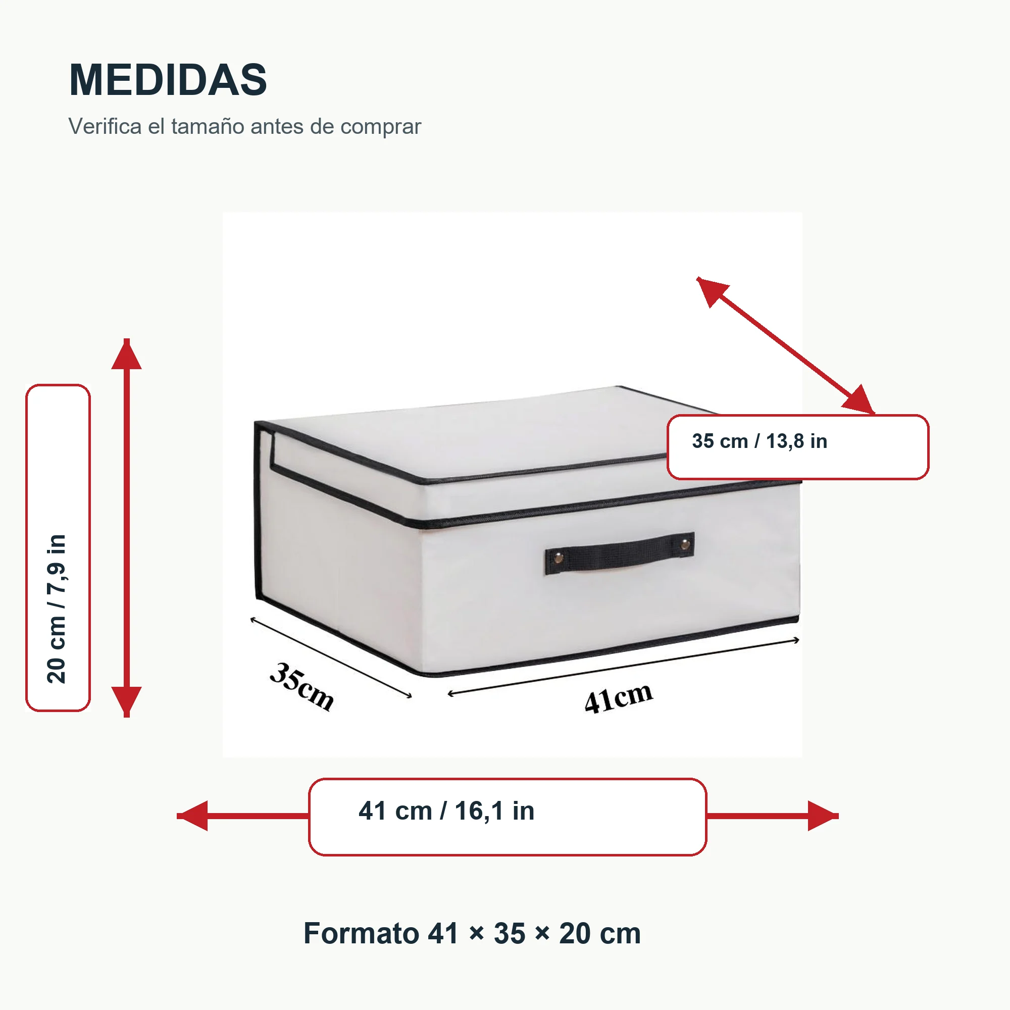 Caja organizadora grande de perfil bajo de PEVA y PP, 41 × 35 × 20 cm, 1 Unidad