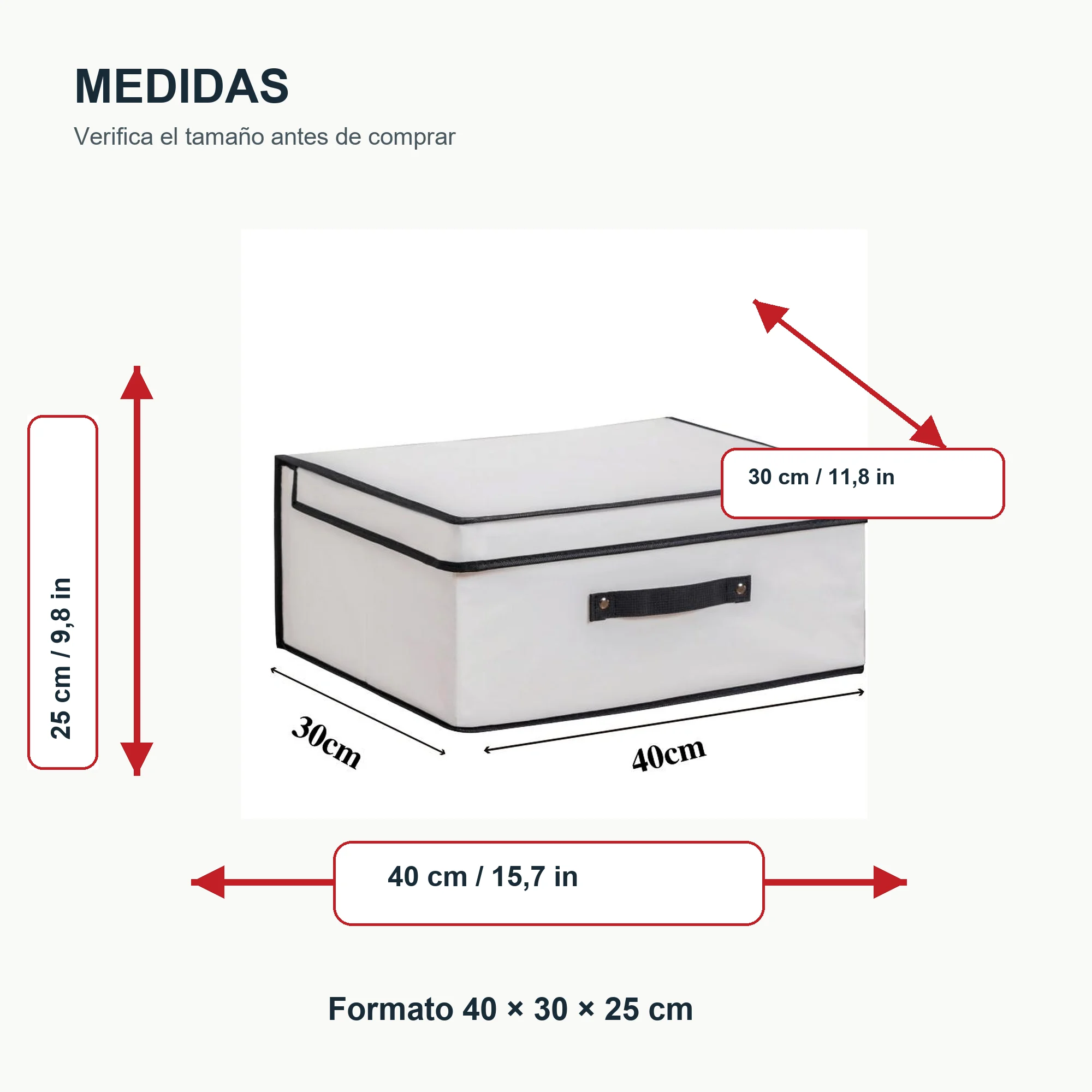 Caja organizadora mediana con tapa de PEVA y PP, 40 × 30 × 25 cm, 1 Unidad