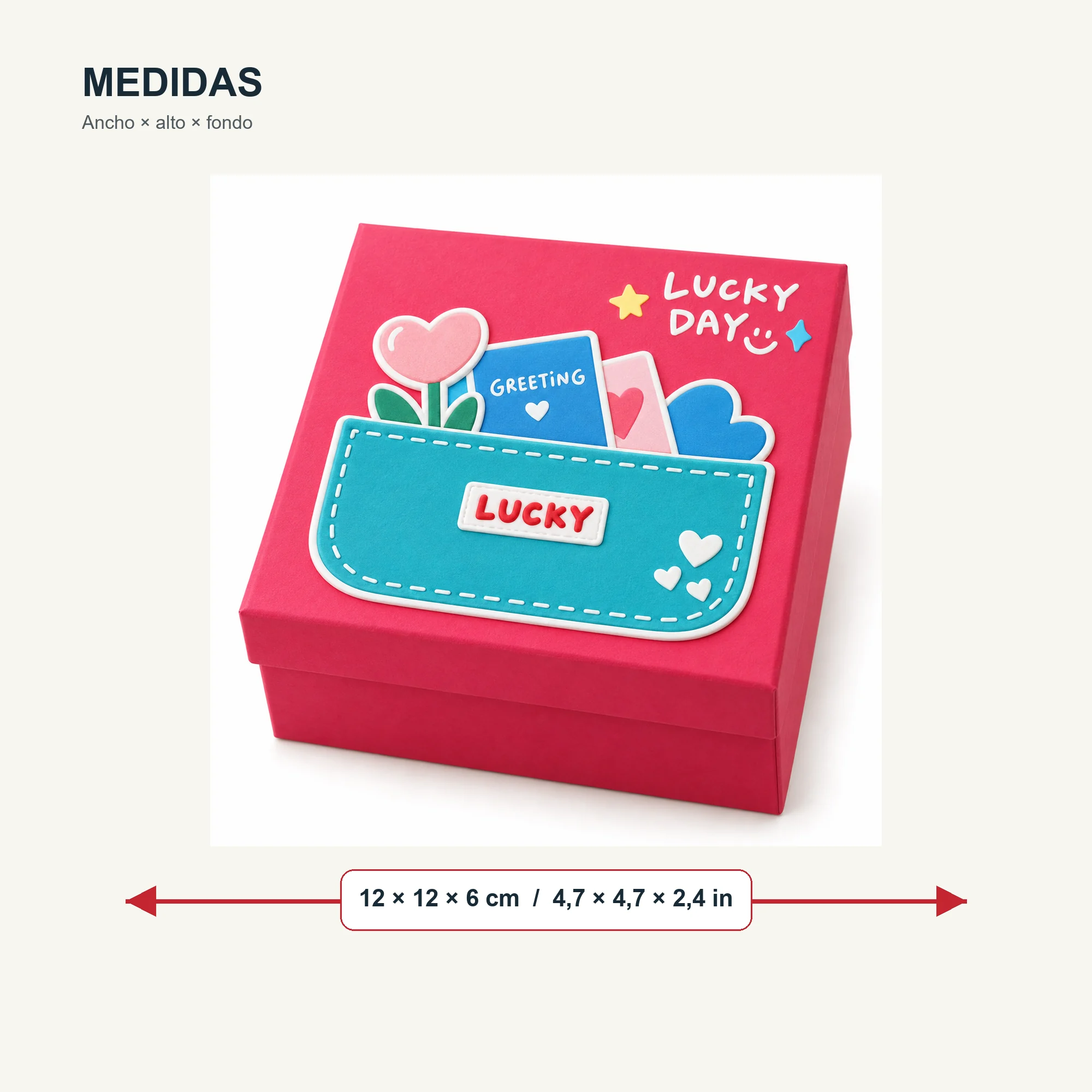 Caja de Regalo Caja Compacta Lucky, 12 × 12 × 6 cm