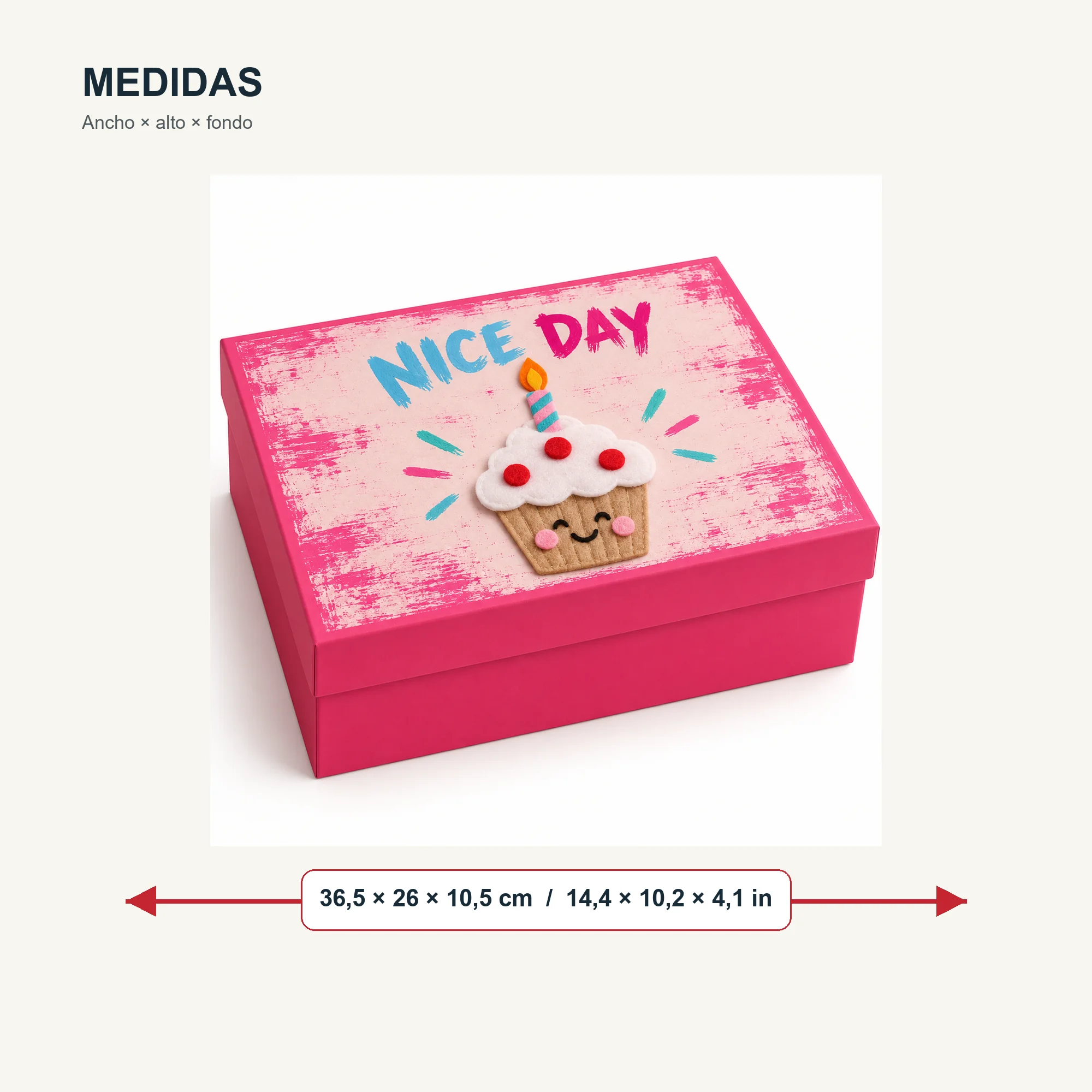 Caja de Regalo Caja Grande Con Cupcake, 36,5 × 26 × 10,5 cm