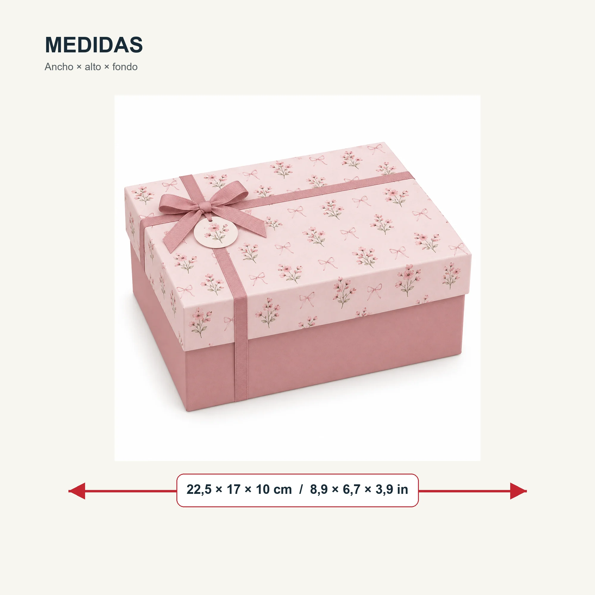 Caja de Regalo Caja Rígida Floral con Tapa y Cinta, 22,5 × 17 × 10 cm