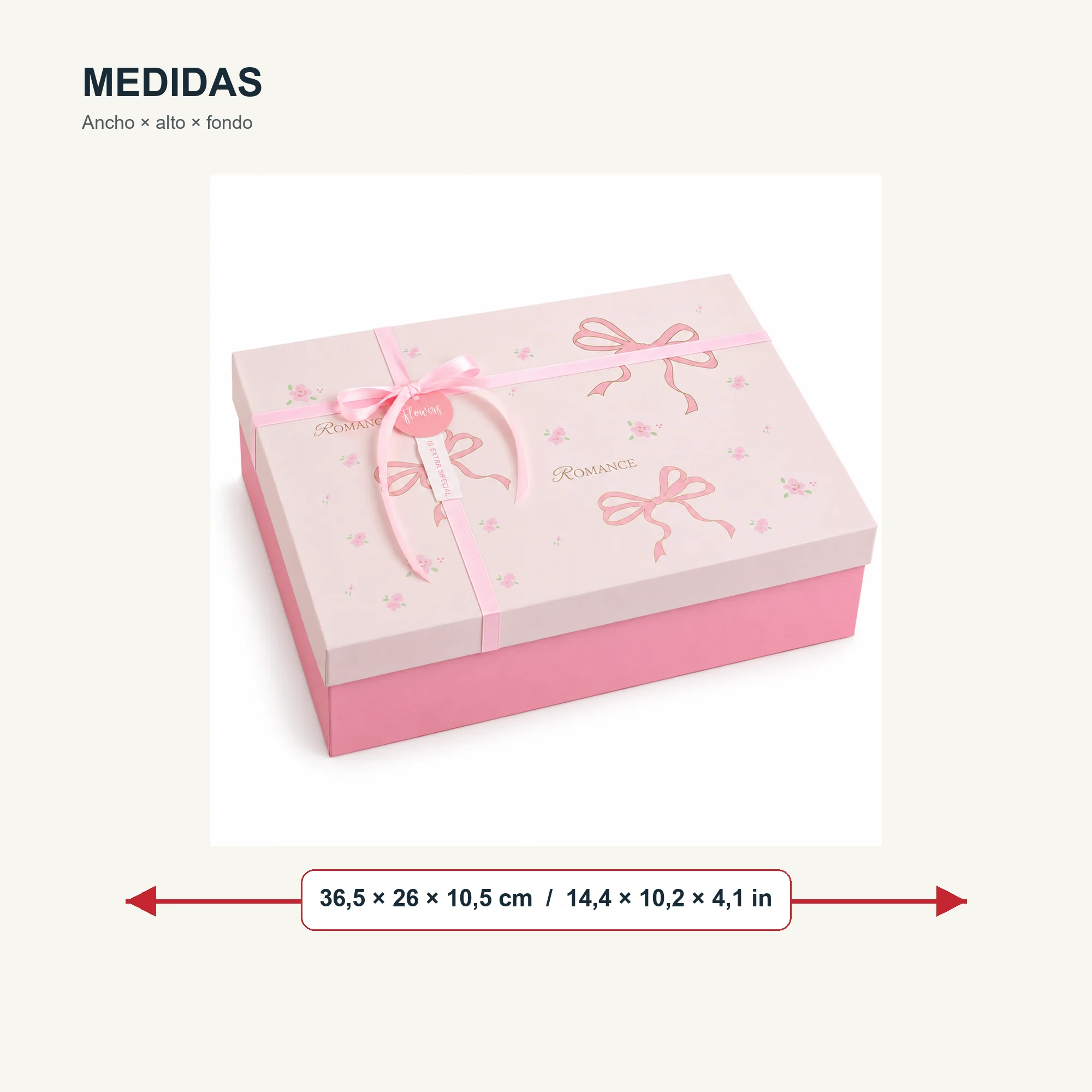 Caja de Regalo Rígida con Tapa y Cinta, 36,5 × 26 × 10,5 cm