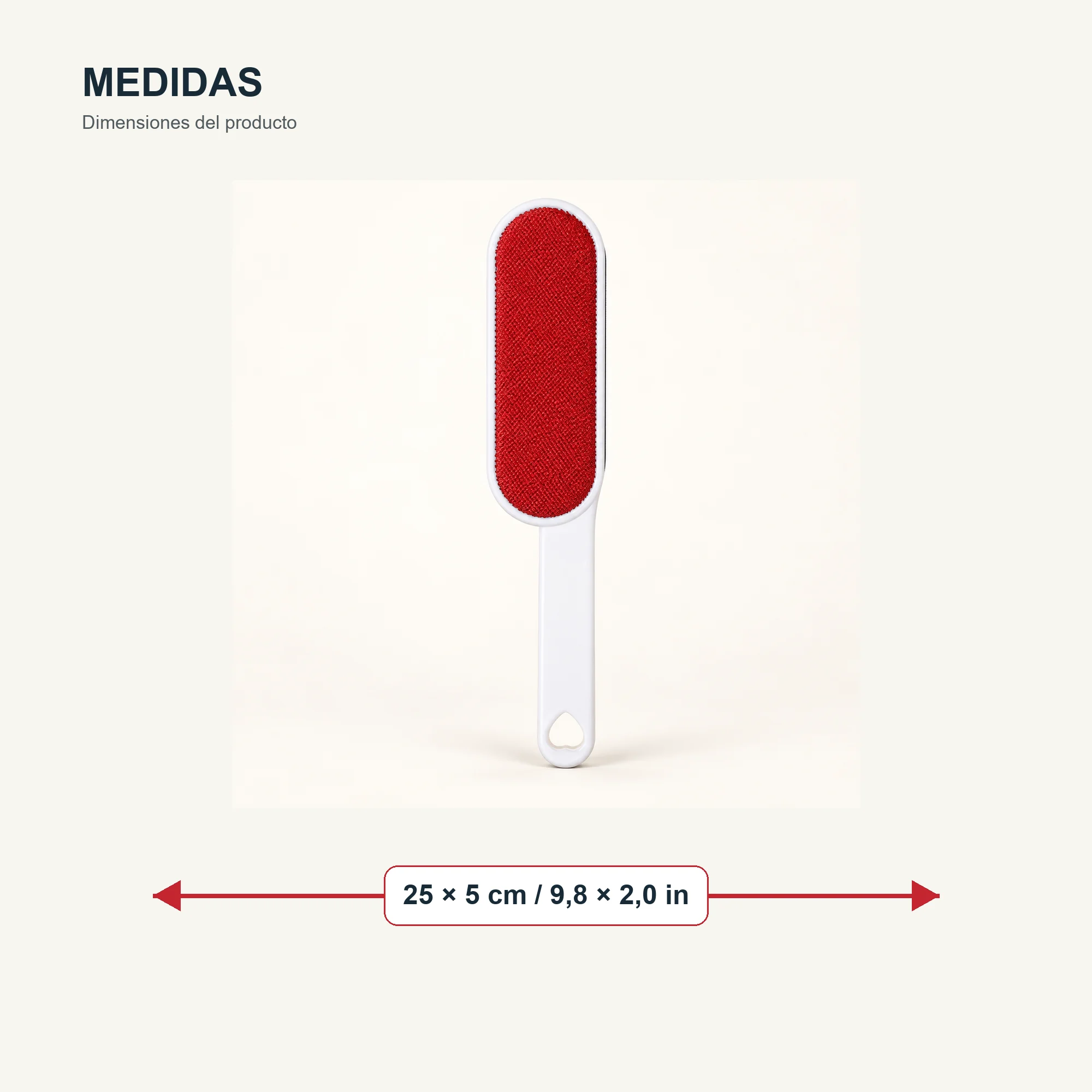 Cepillo Quitapelusas de Doble Cara, 25 cm, Blanco Con Caras Roja Y Negra