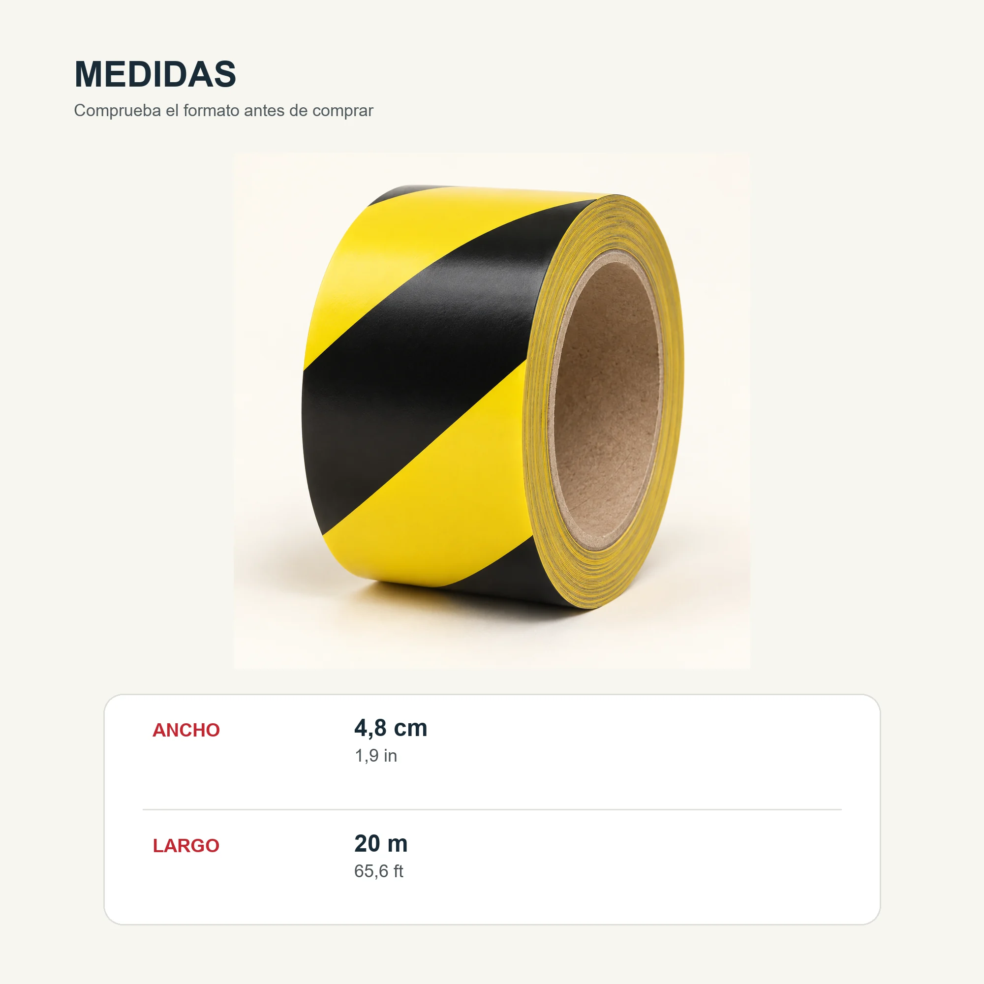 Cinta de Advertencia Amarilla y Negra, 48 mm × 20 m