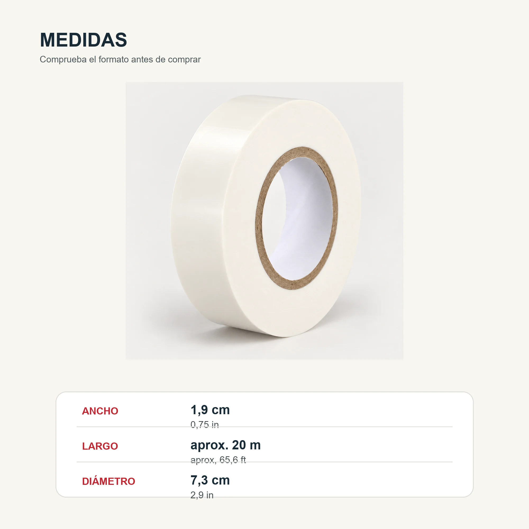 Cinta Aisladora PVC Blanca, 19 mm × Aprox. 20 m