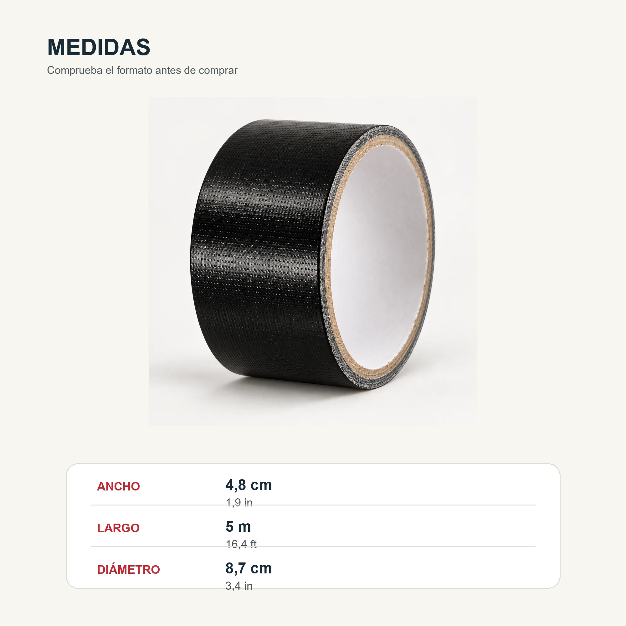Cinta Americana de Tela Negra, 48 mm × 5 m