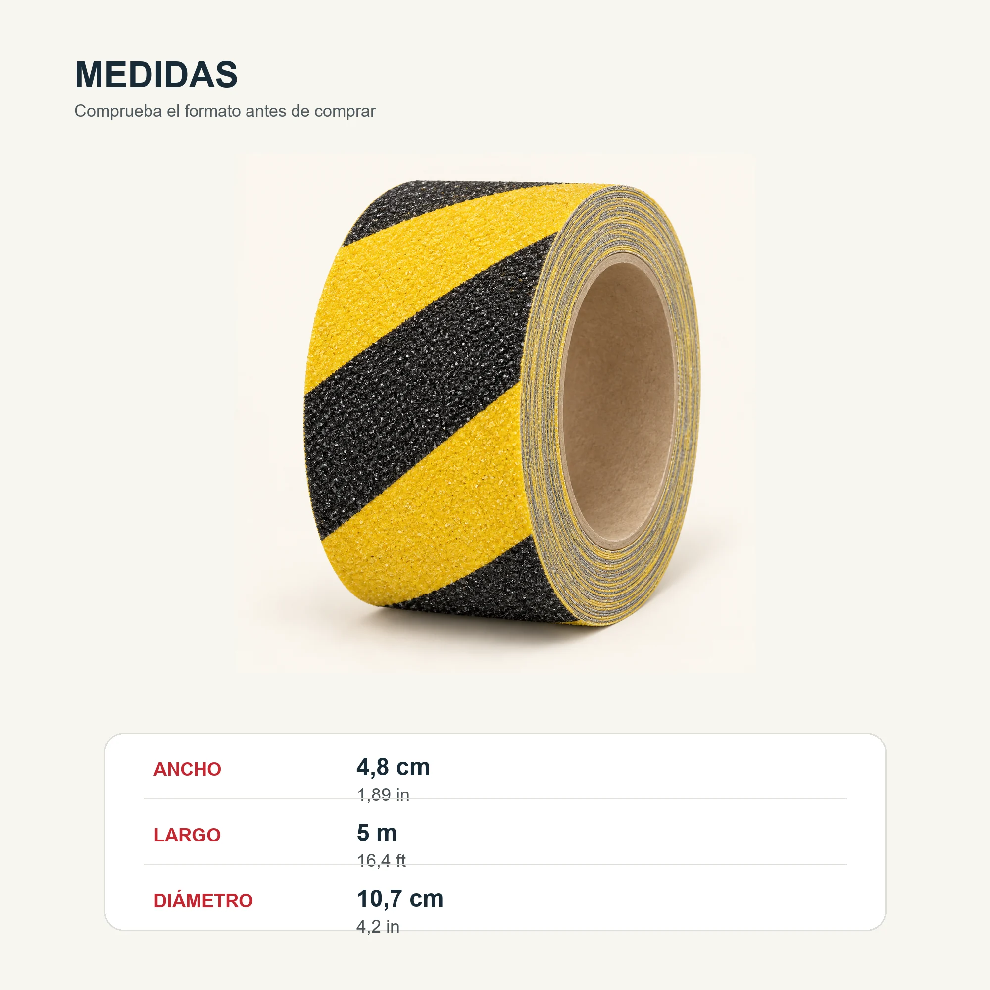 Cinta Antideslizante Abrasiva Amarillo/Negro, 48 mm × 5 m