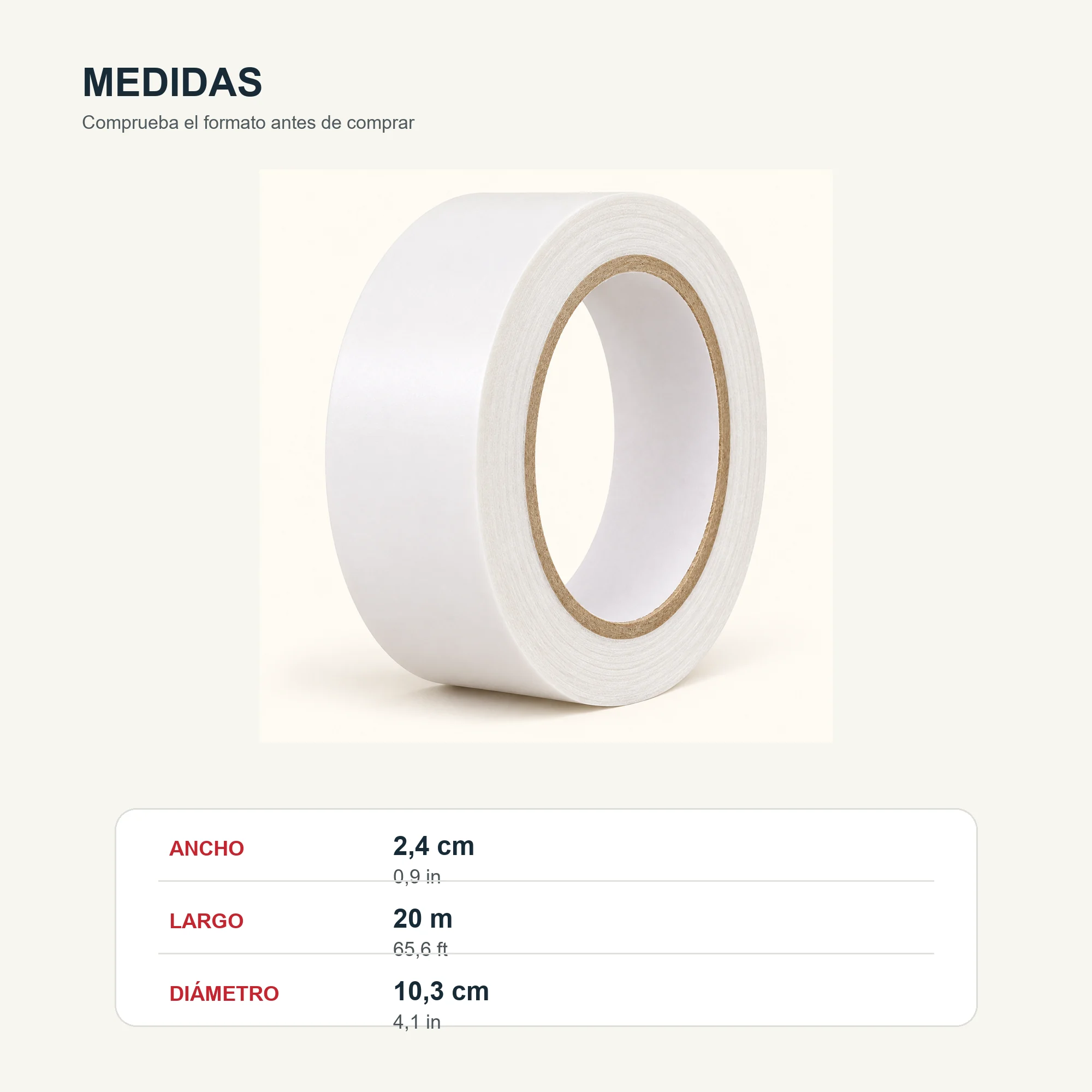 Cinta Doble Faz de Espuma Blanca, 24 mm × 20 m