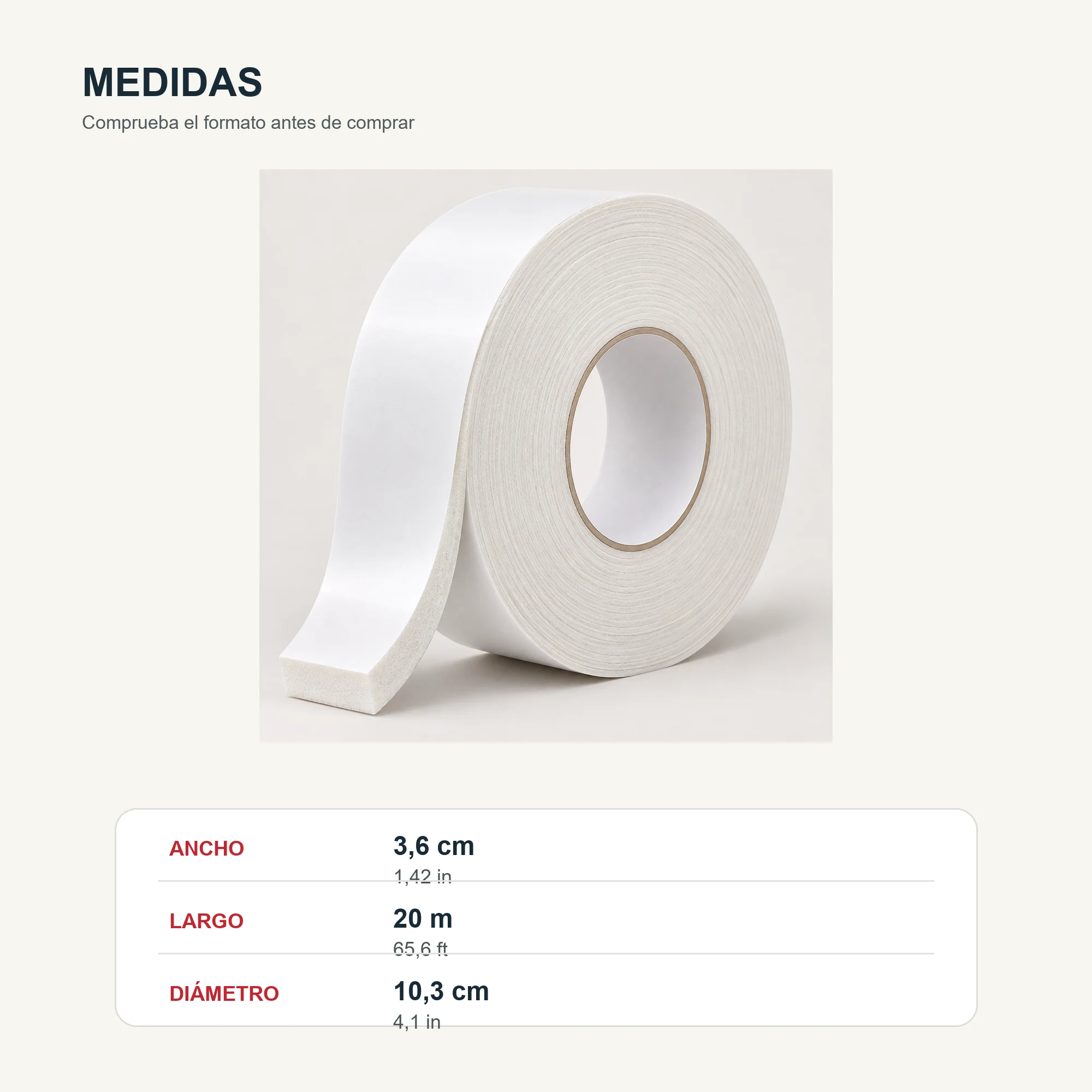 Cinta Doble Faz de Espuma Blanca, 36 mm × 20 m