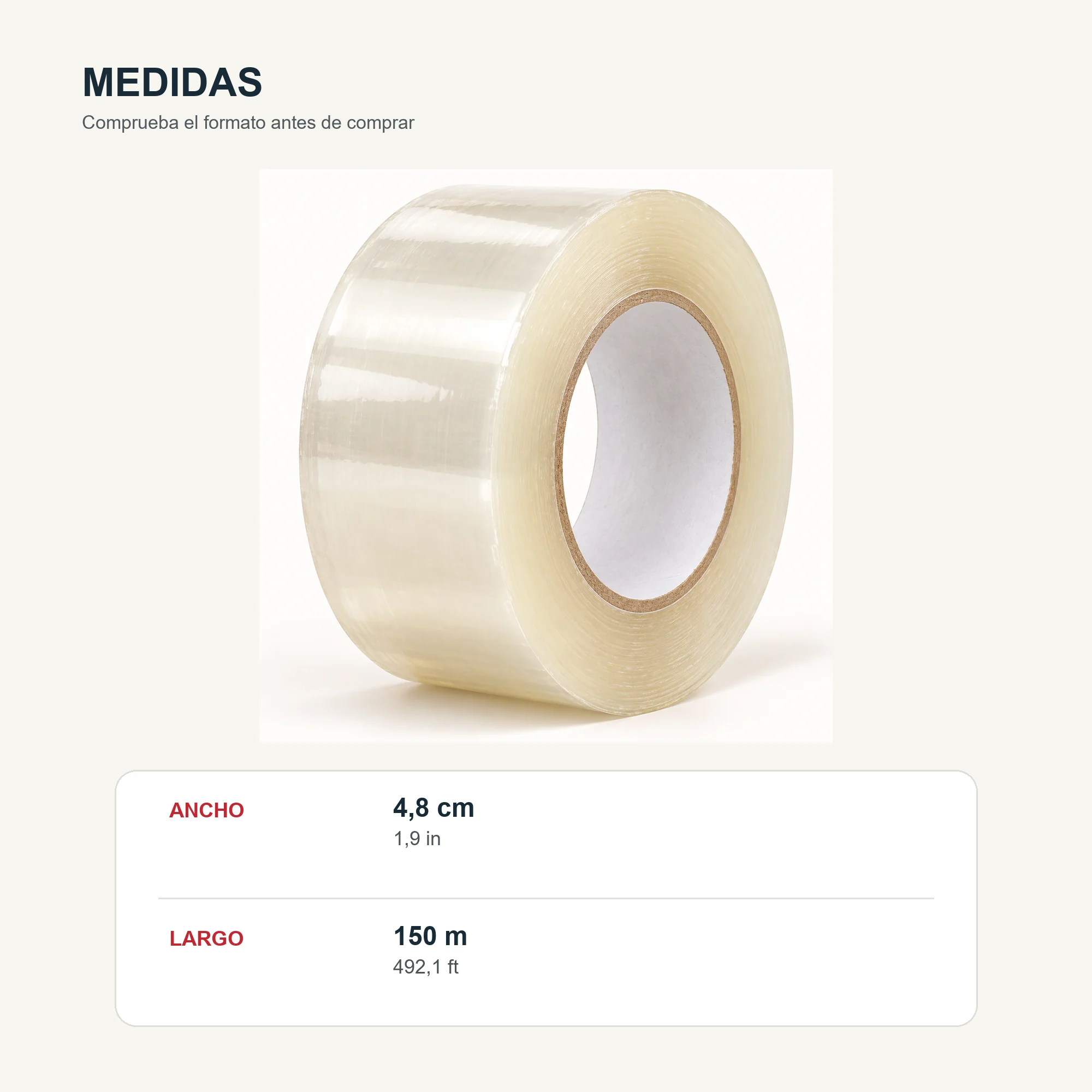 Cinta de Embalaje Transparente, 48 mm × 150 m