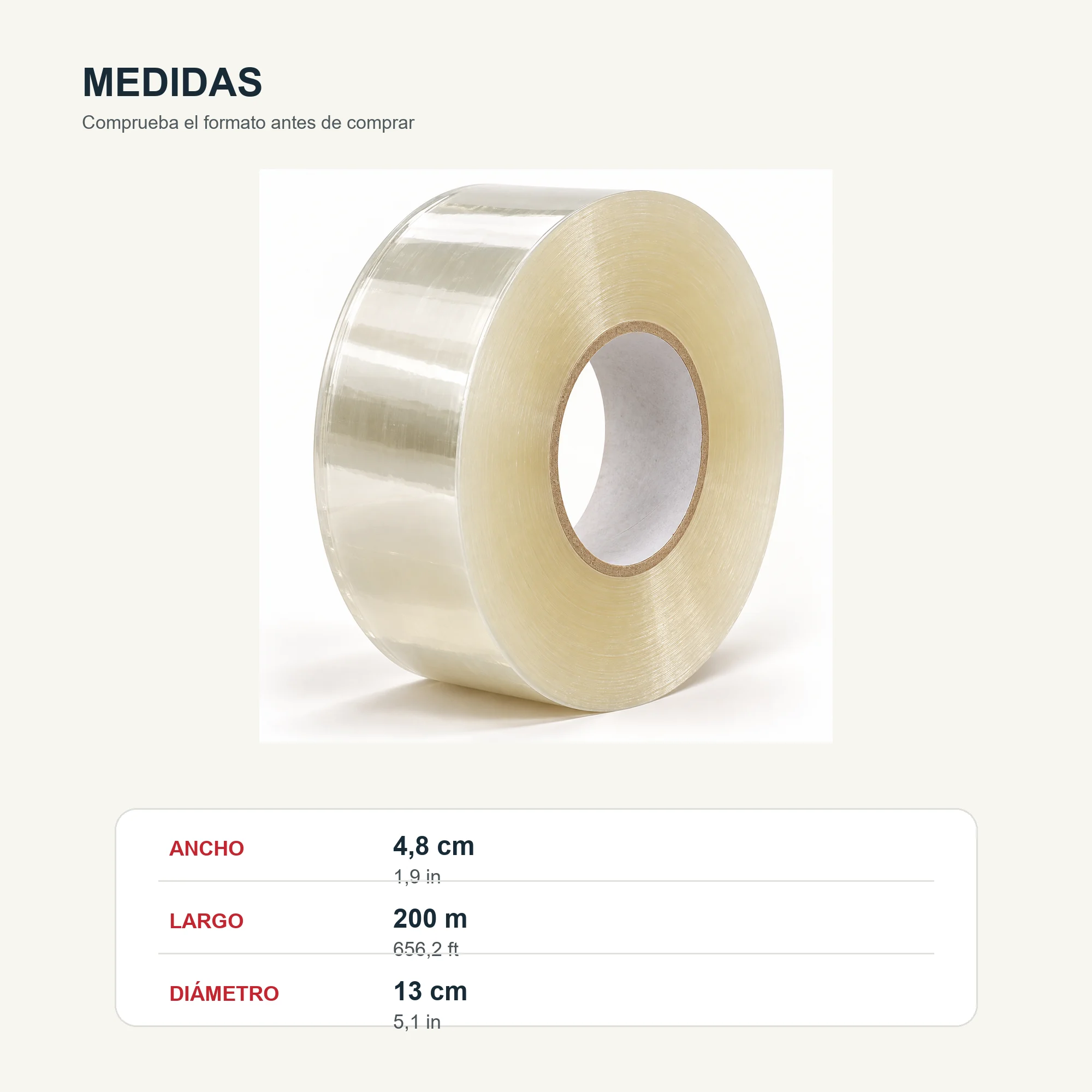 Cinta de Embalaje Transparente Jumbo, 48 mm × 200 m