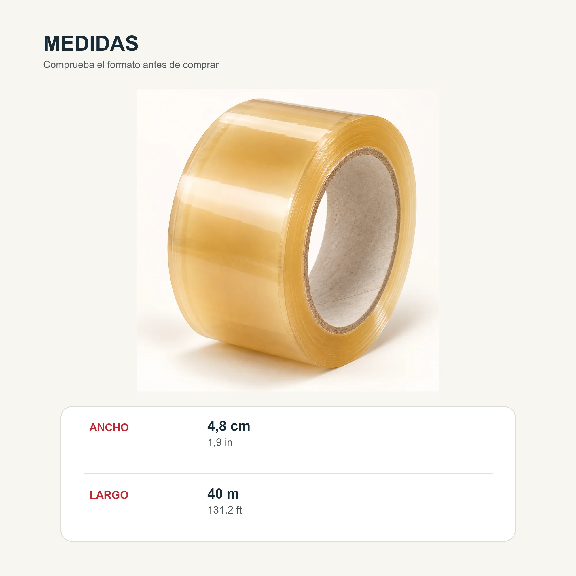 Cinta de Embalaje Transparente Beige, 48 mm × 40 m