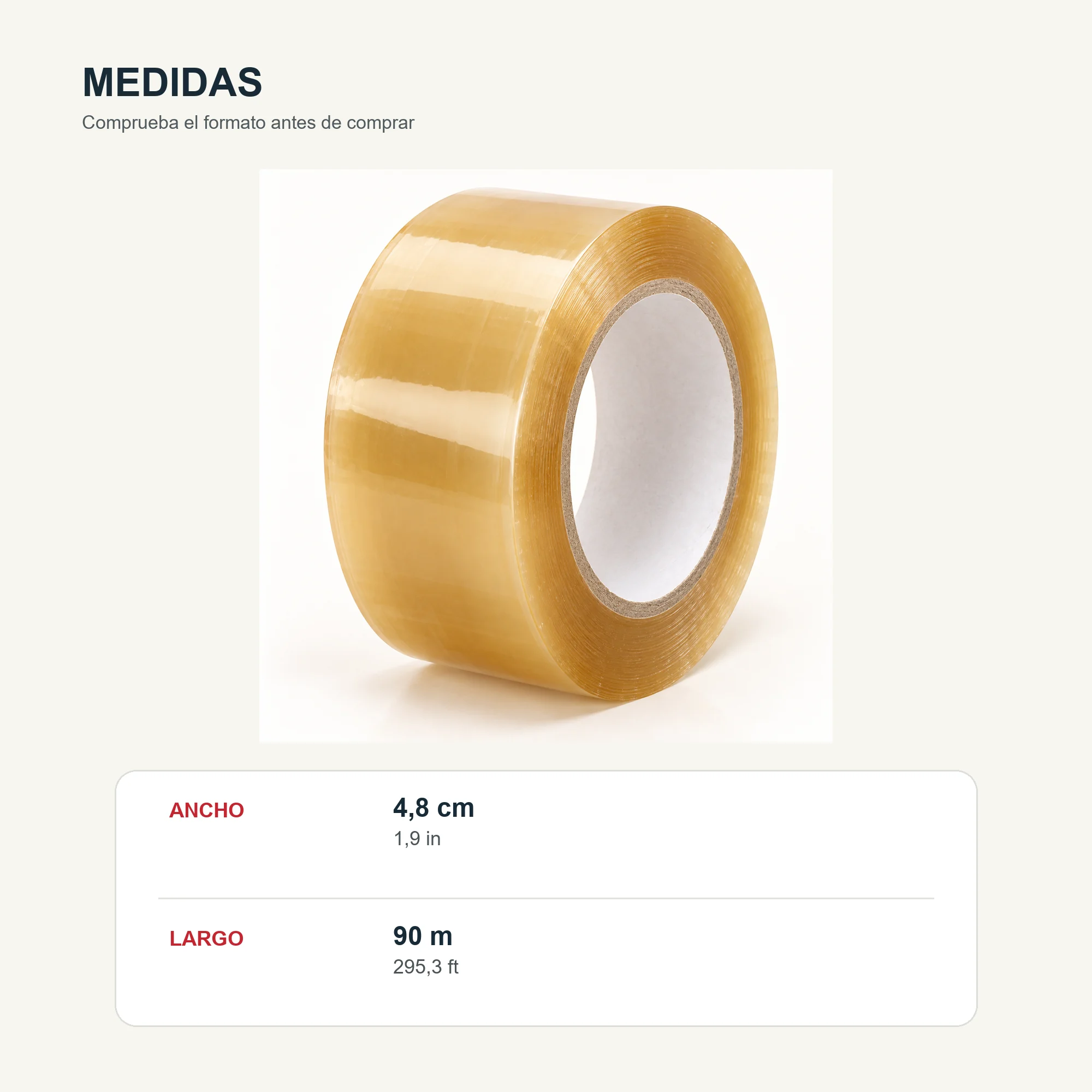 Cinta de Embalaje Transparente Beige, 48 mm × 90 m
