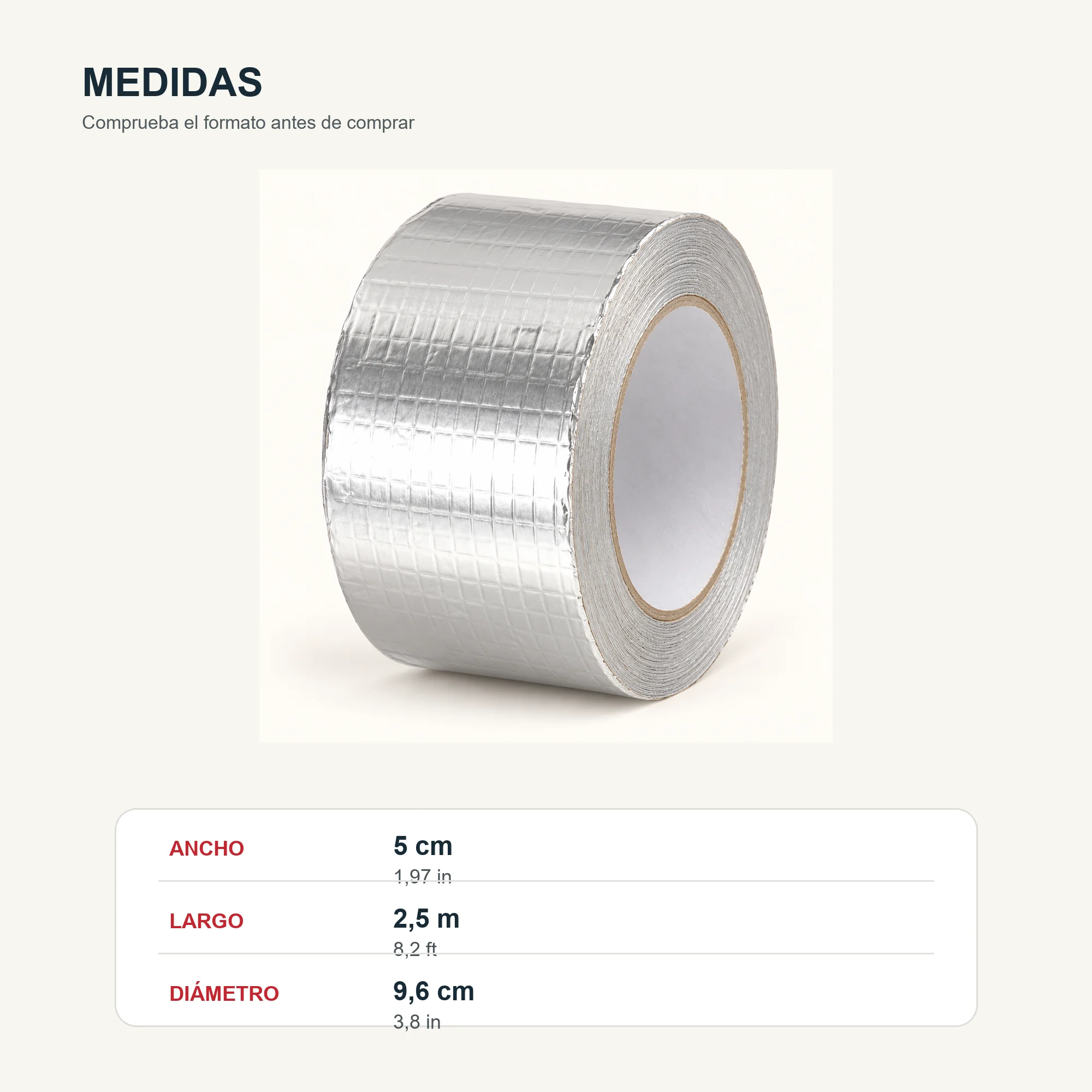 Cinta Impermeable de Aluminio con Butilo, 50 mm × 2,5 m