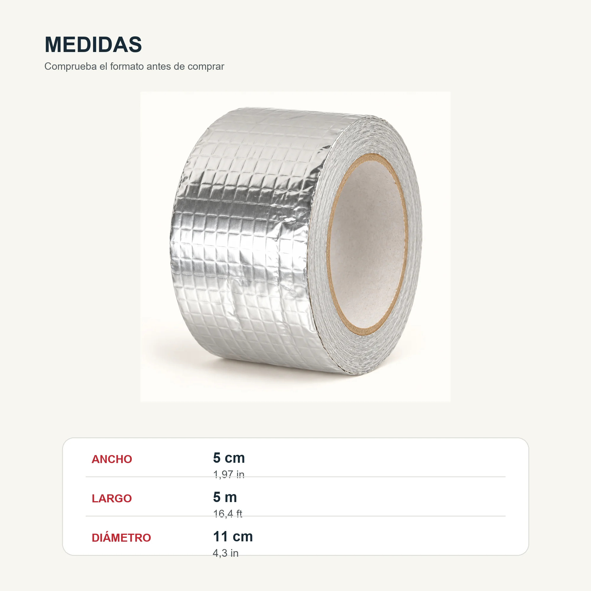 Cinta Impermeable de Aluminio con Butilo, 50 mm × 5 m
