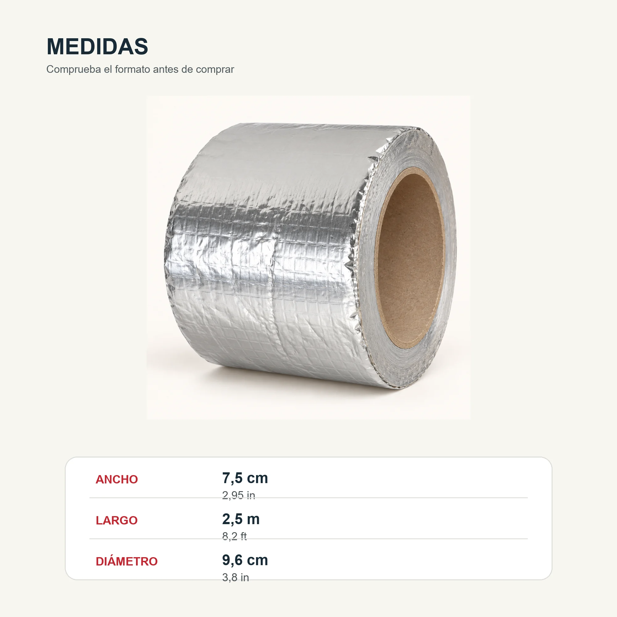 Cinta Impermeable de Aluminio con Butilo, 75 mm × 2,5 m