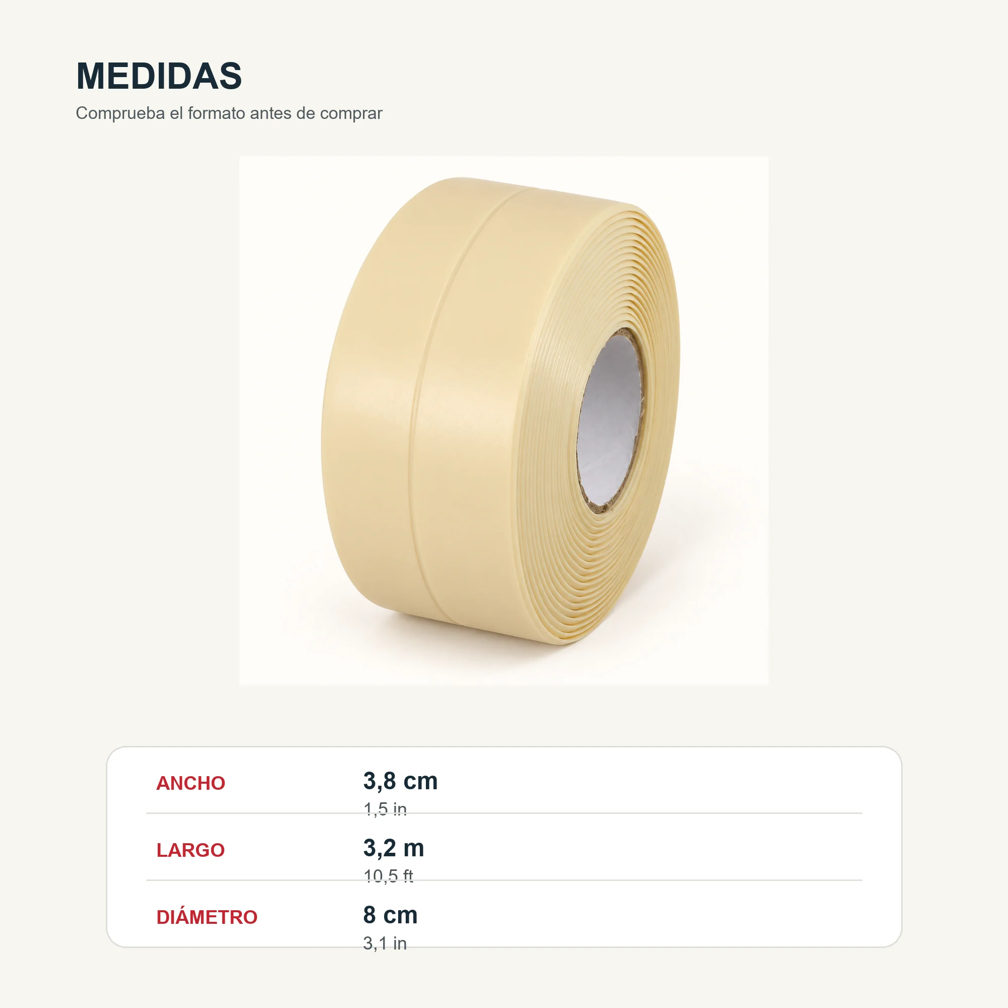 Cinta Selladora Autoadhesiva Beige, 38 mm × 3,2 m