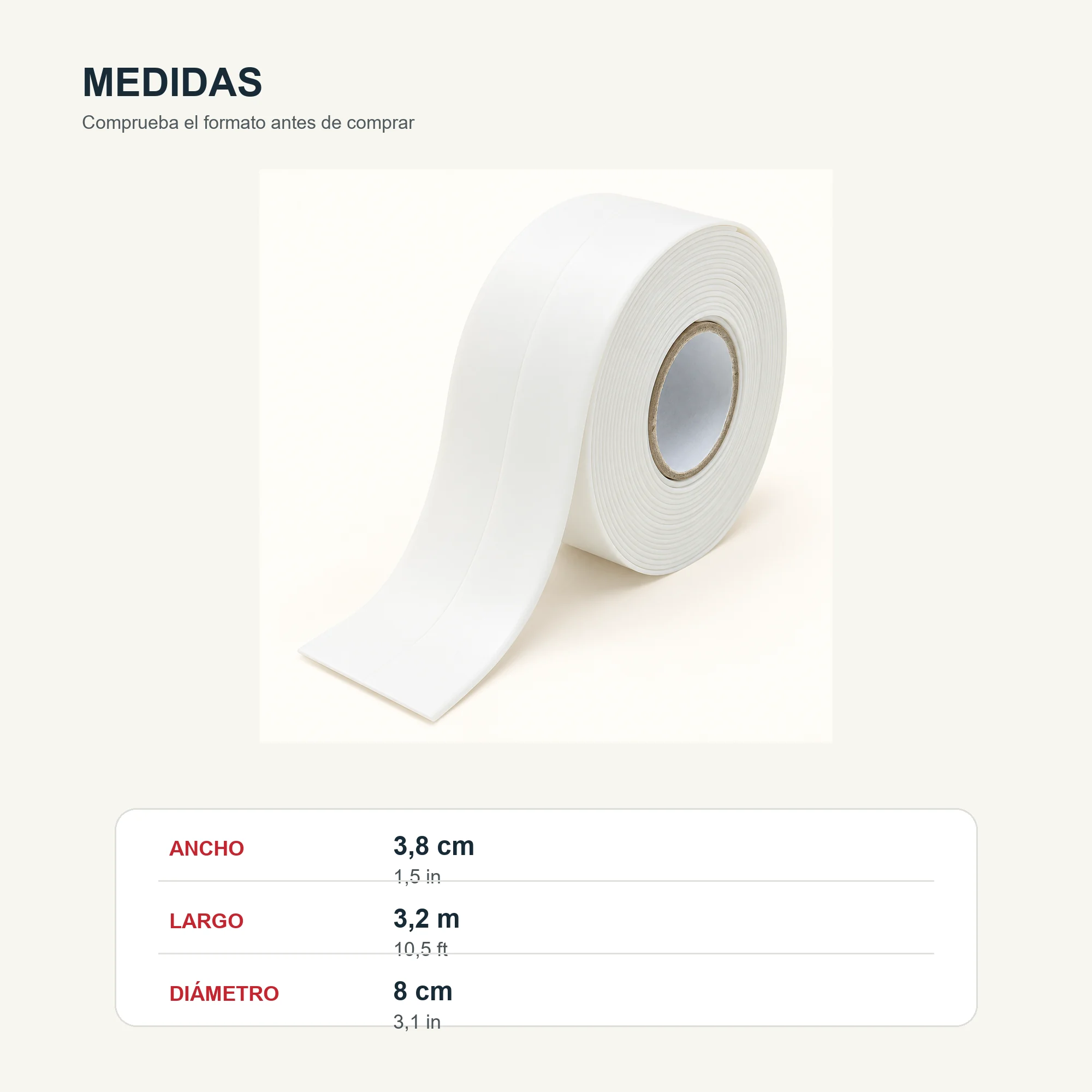 Cinta Selladora Autoadhesiva Blanca, 38 mm × 3,2 m