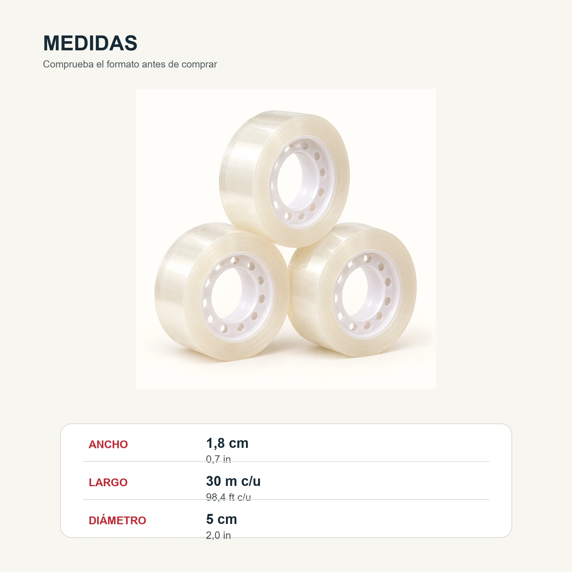 Cinta Adhesiva Transparente, 3 Rollos de 18 mm × 30 m