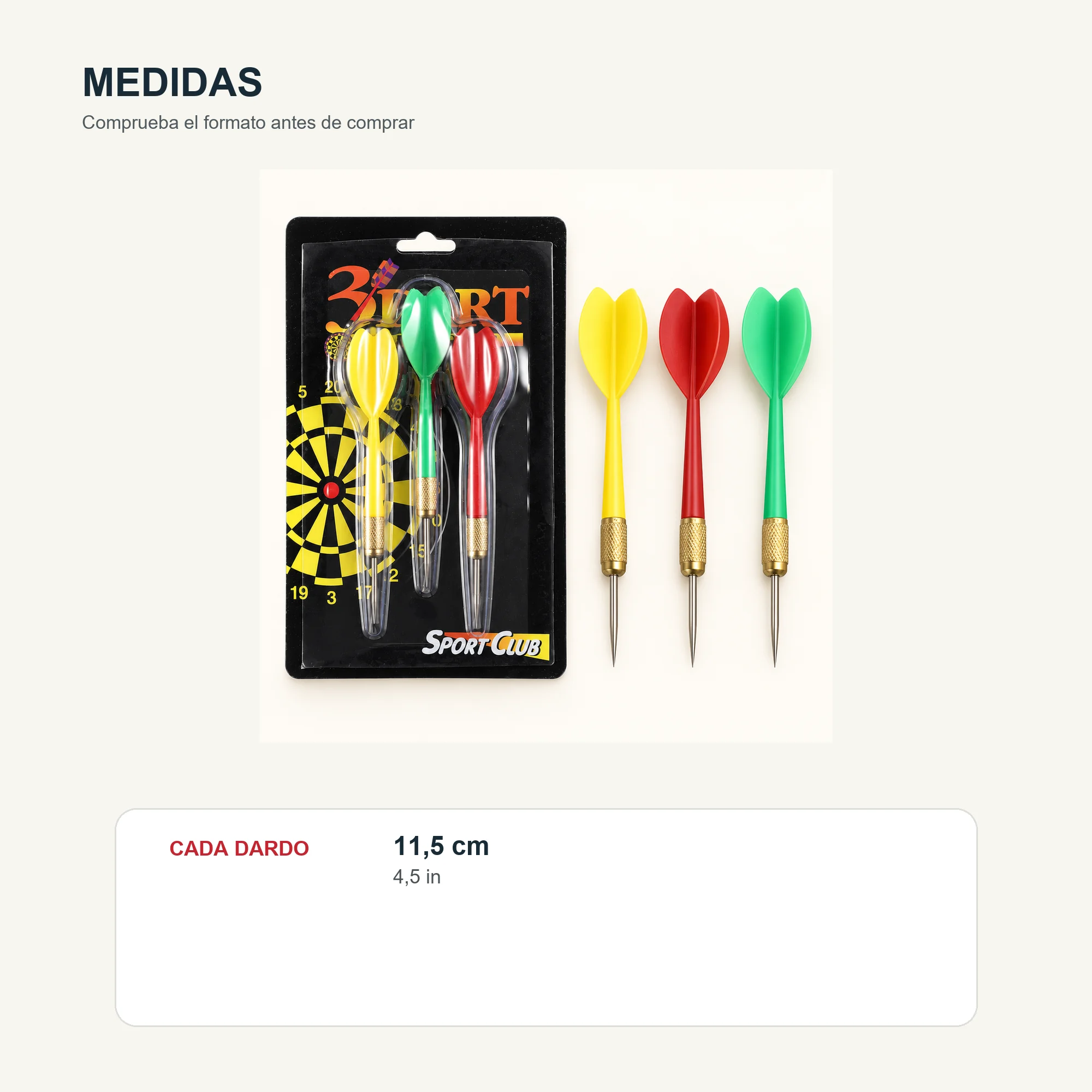 Set de 3 Dardos con Punta Metálica, 11,5 cm