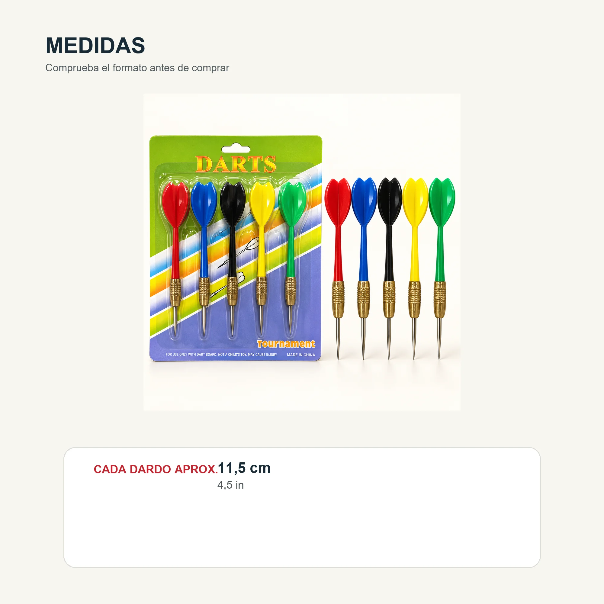 Set de 5 Dardos con Punta Metálica, 5 Colores
