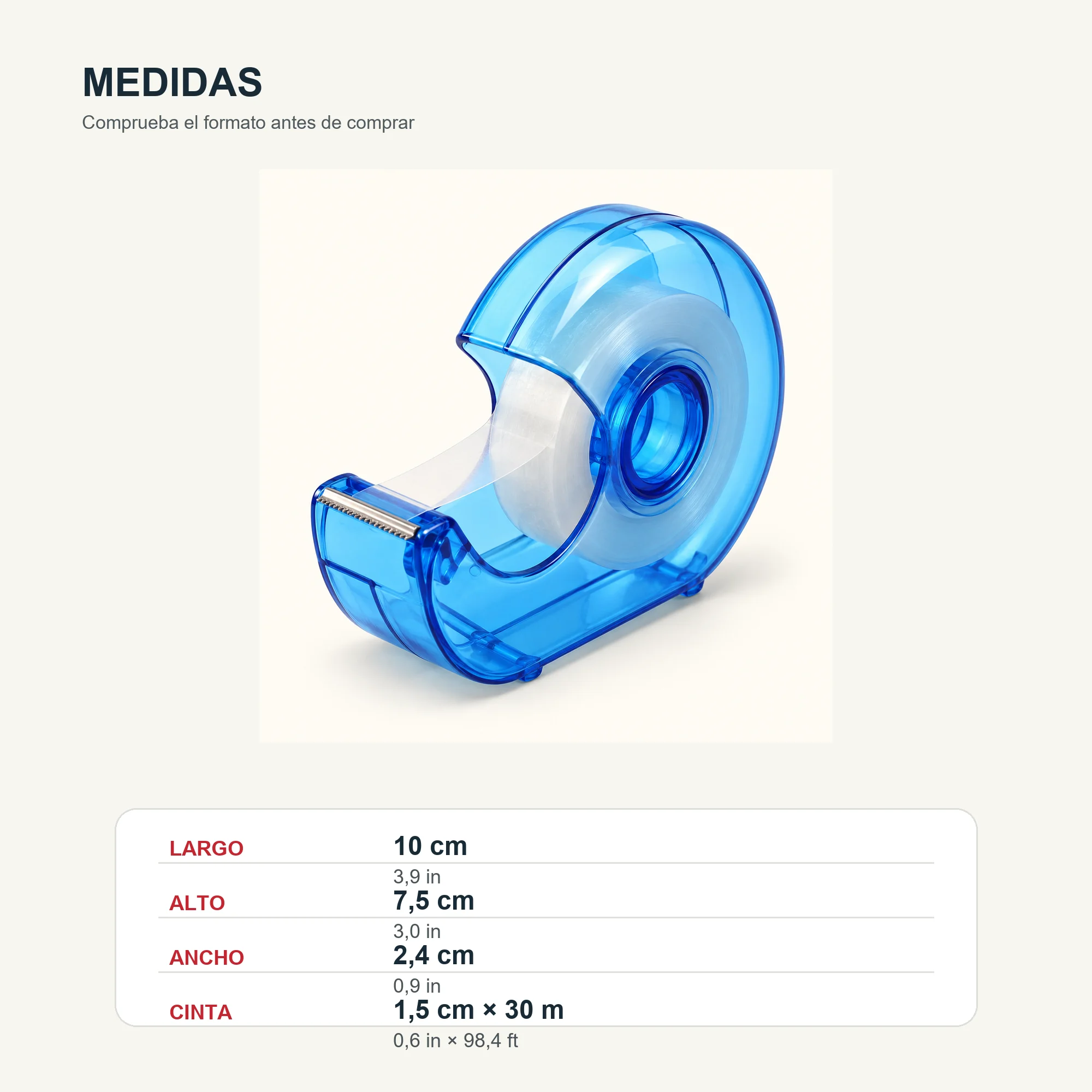 Dispensador de Cinta Azul con Rollo de 15 mm × 30 m