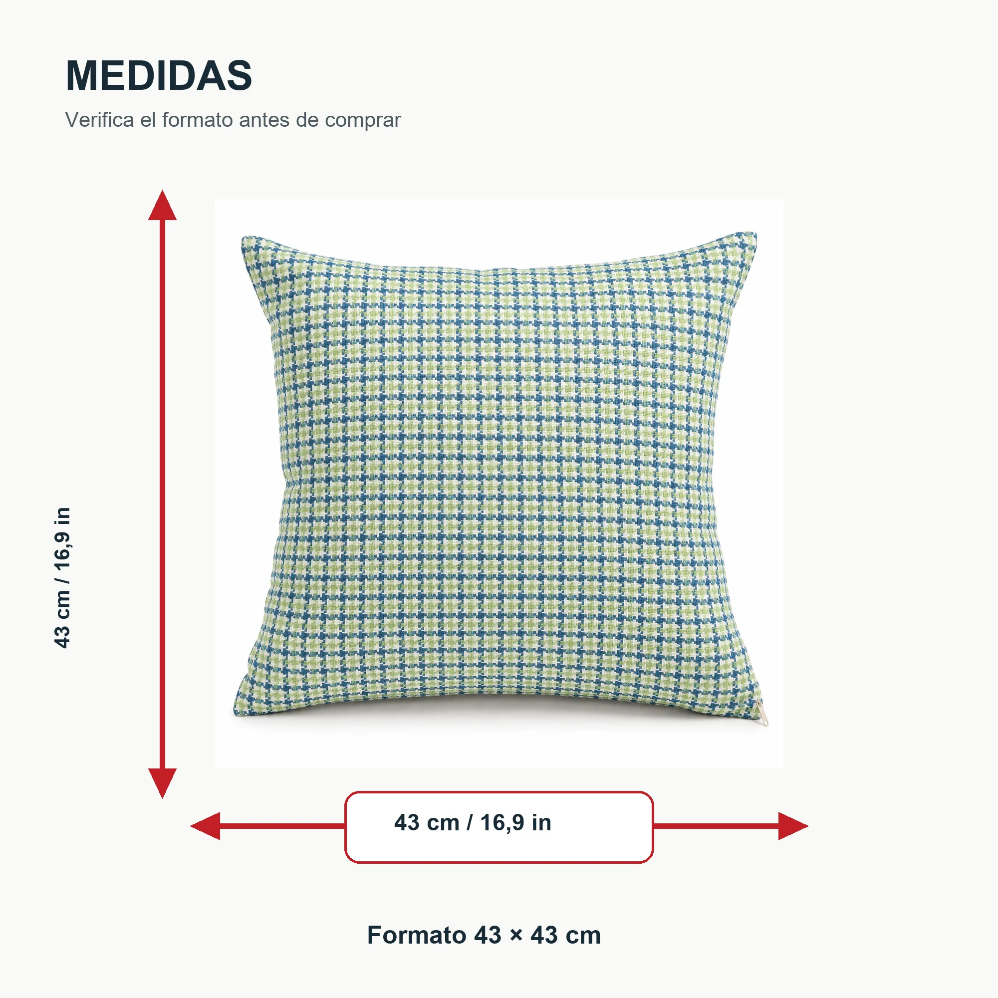 Funda Doble Cara para Cojín con Diseño de Cuadros, 43 × 43 cm