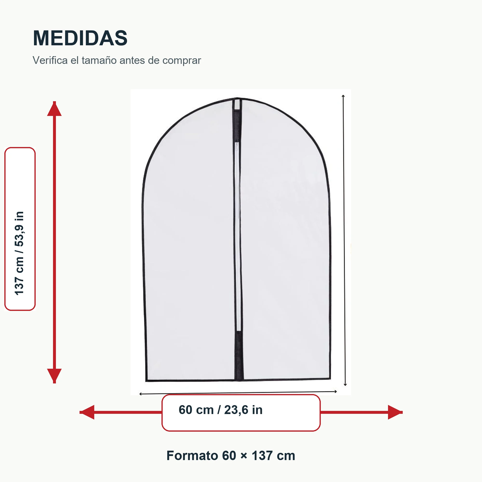Funda larga para vestido y abrigo de PEVA con Cierre, 60 × 137 cm, 1 Unidad