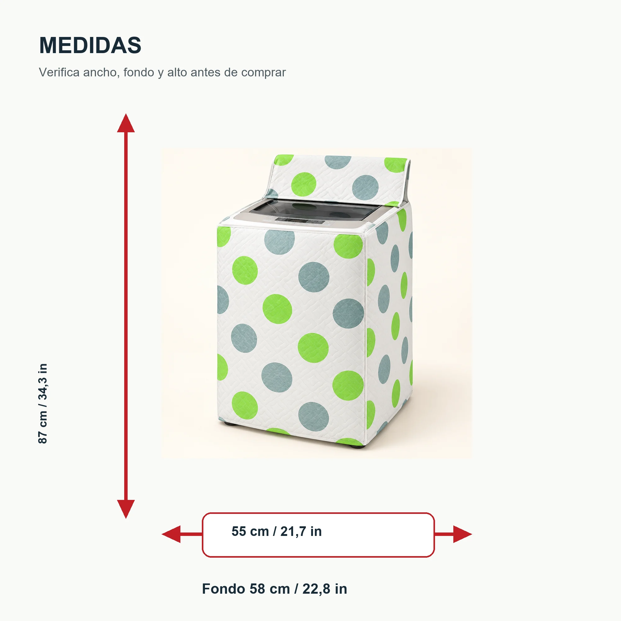 Funda de Lavadora 100% PEVA para Carga Superior, Estampado Surtido, 55 × 58 × 87 cm