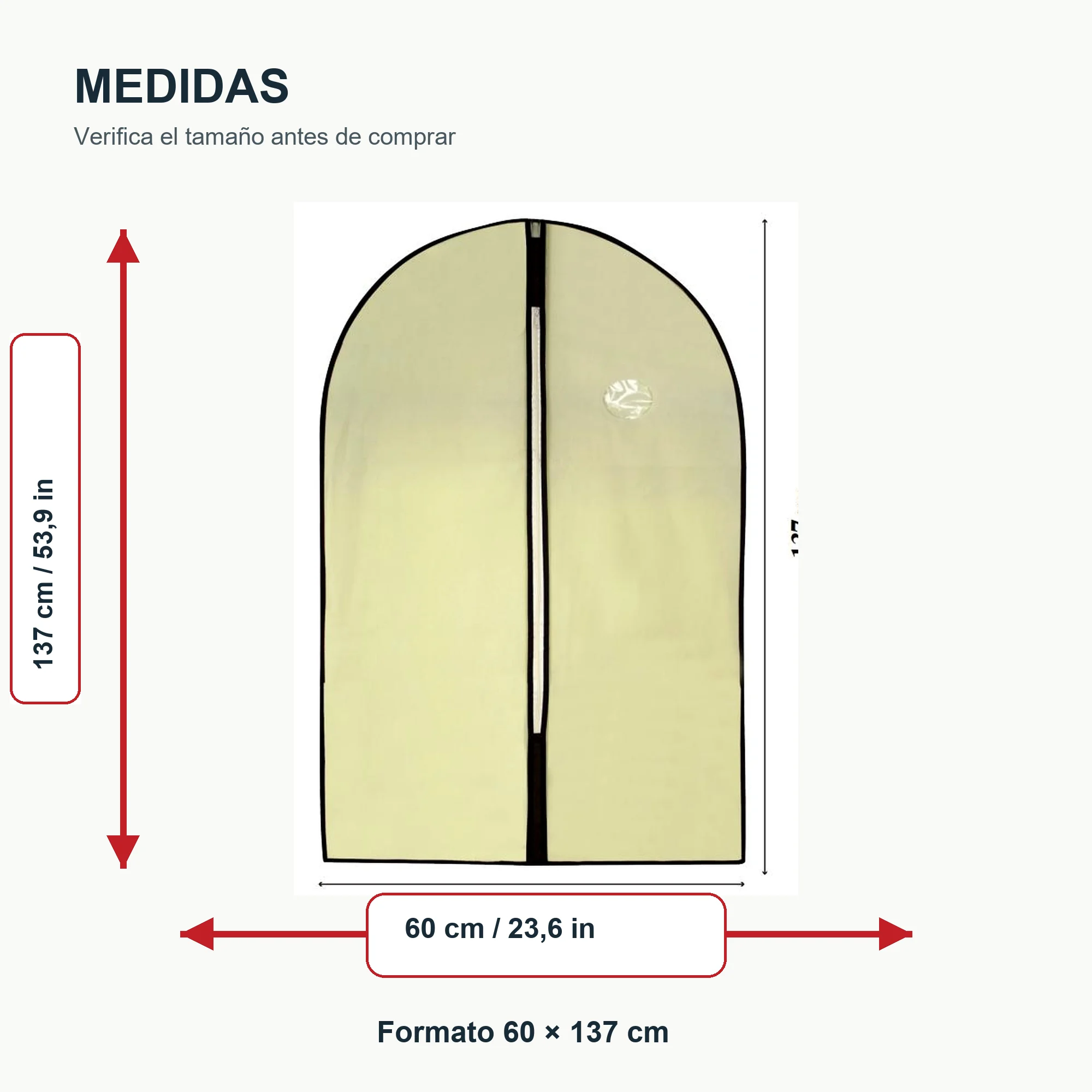 Funda Larga para Vestido o Abrigo de Tela No Tejida, 60 × 137 cm, 1 Unidad