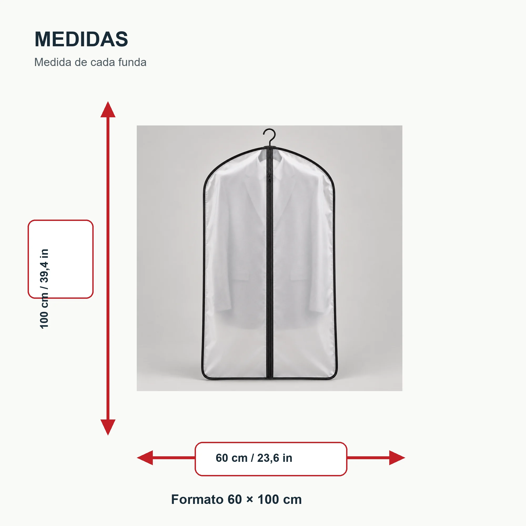 Funda para Traje de PEVA con Cierre, 60 × 100 cm, 1 Funda