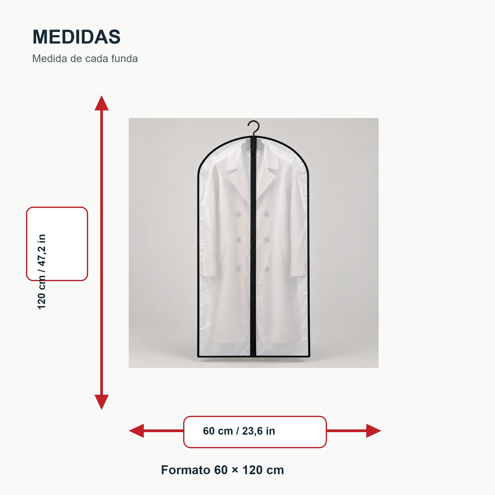 Funda para Traje de PEVA con Cierre, 60 × 120 cm, 1 Funda
