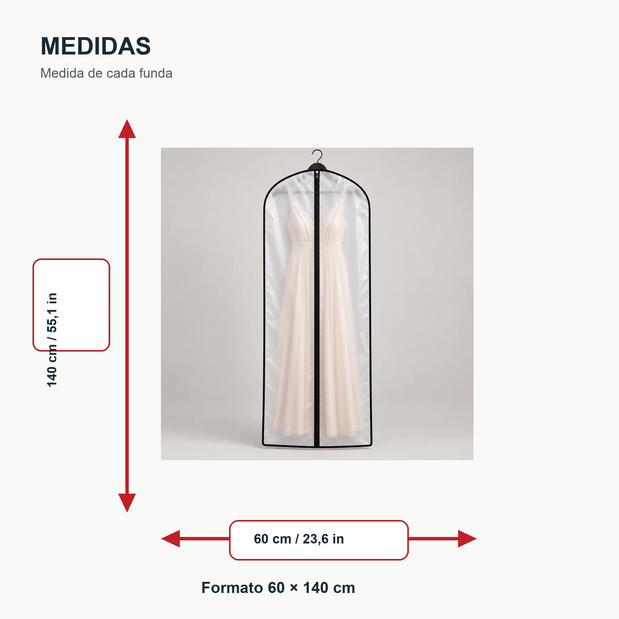 Funda para Traje de PEVA con Cierre, 60 × 140 cm, 1 Funda