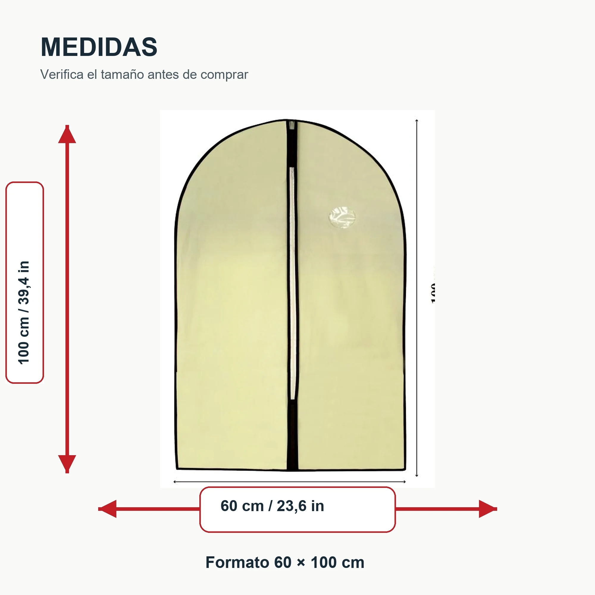 Funda de Traje de Tela No Tejida con Cierre, 60 × 100 cm, 1 Unidad