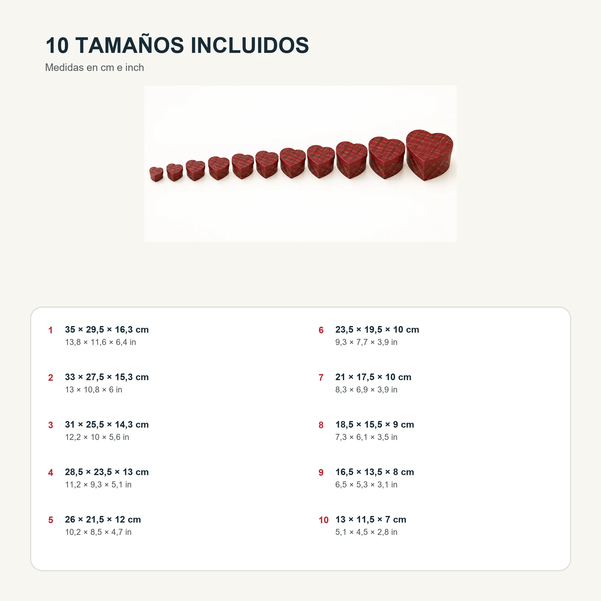 Juego de 10 Cajas de Regalo Juego De Cajas Corazón Con Cuadrillé, Tamaños Surtidos