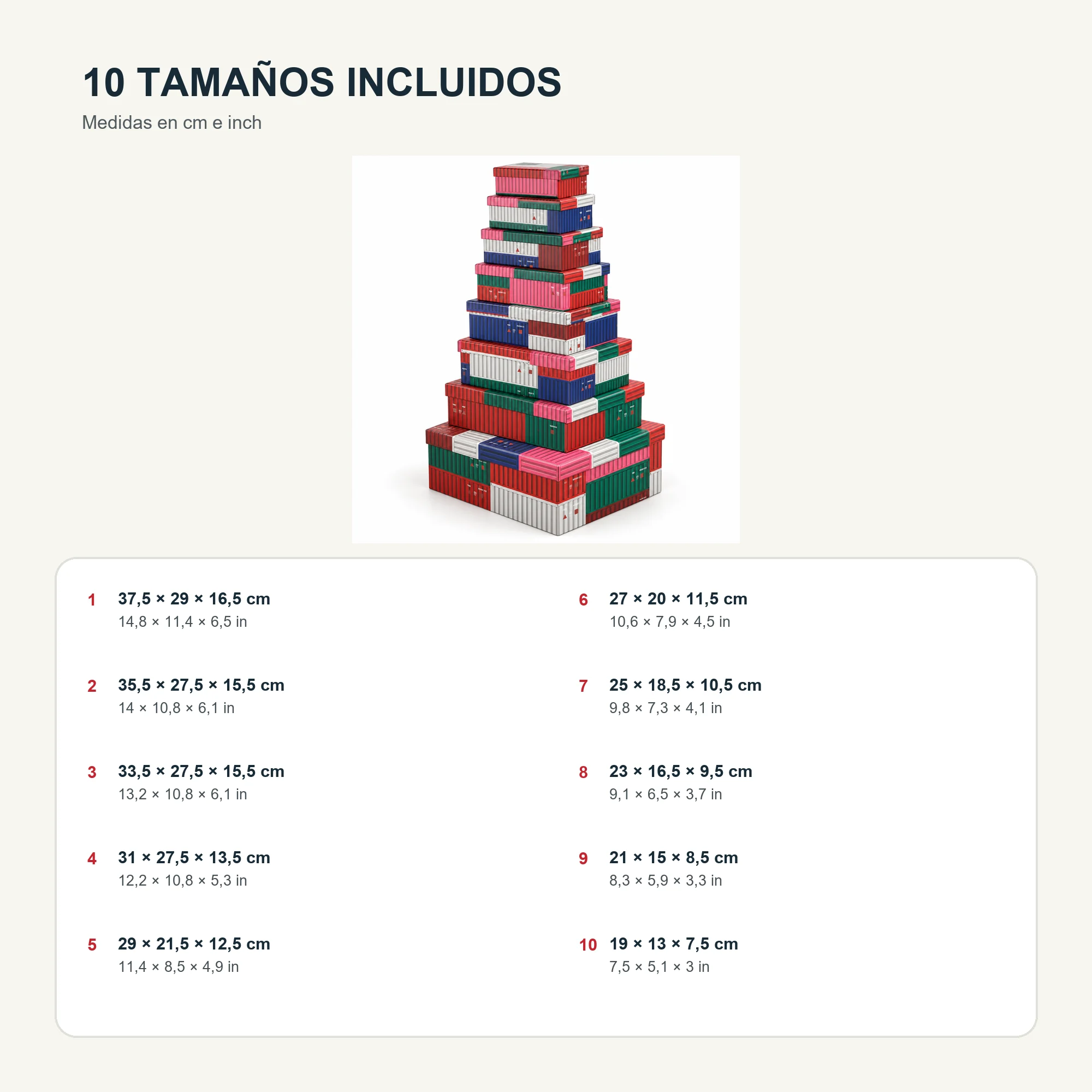 Juego de 10 Cajas de Regalo Juego Rectangular Diseño Contenedores, Tamaños Surtidos