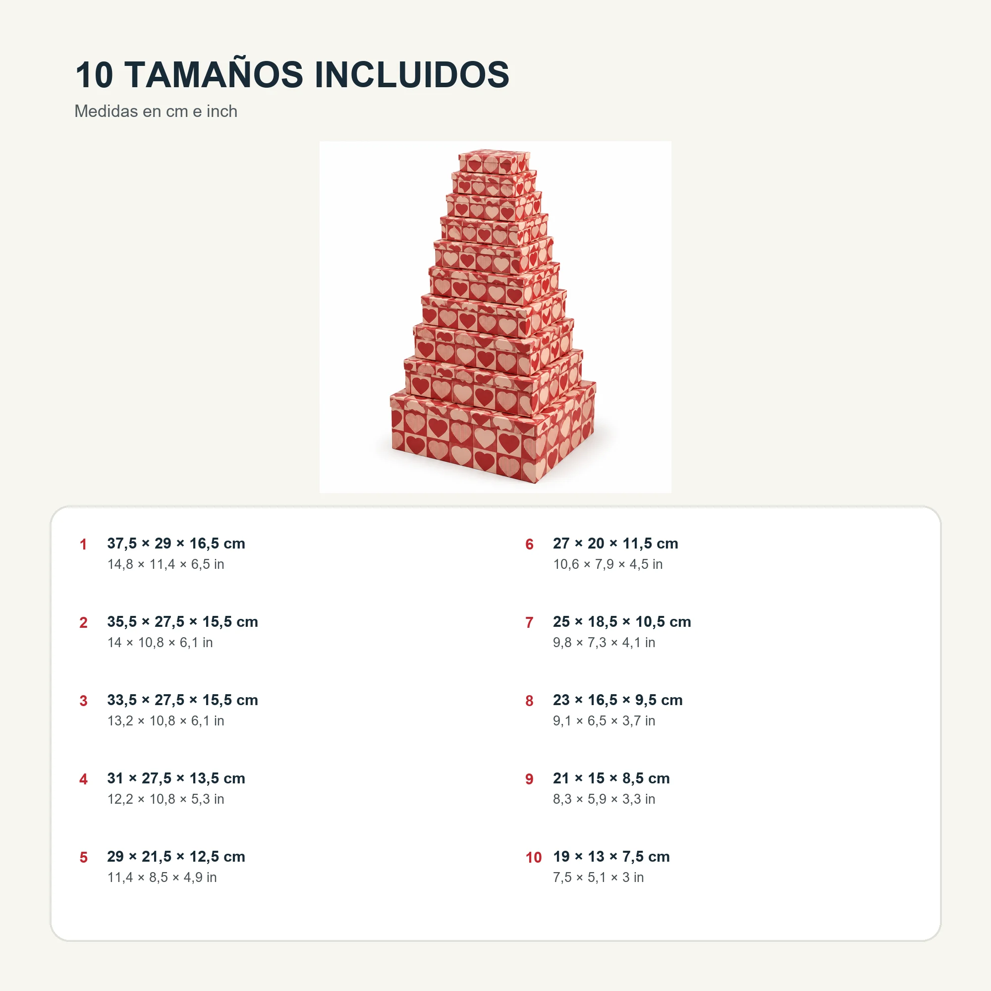 Juego de 10 Cajas de Regalo Juego Rectangular Con Corazones, Tamaños Surtidos