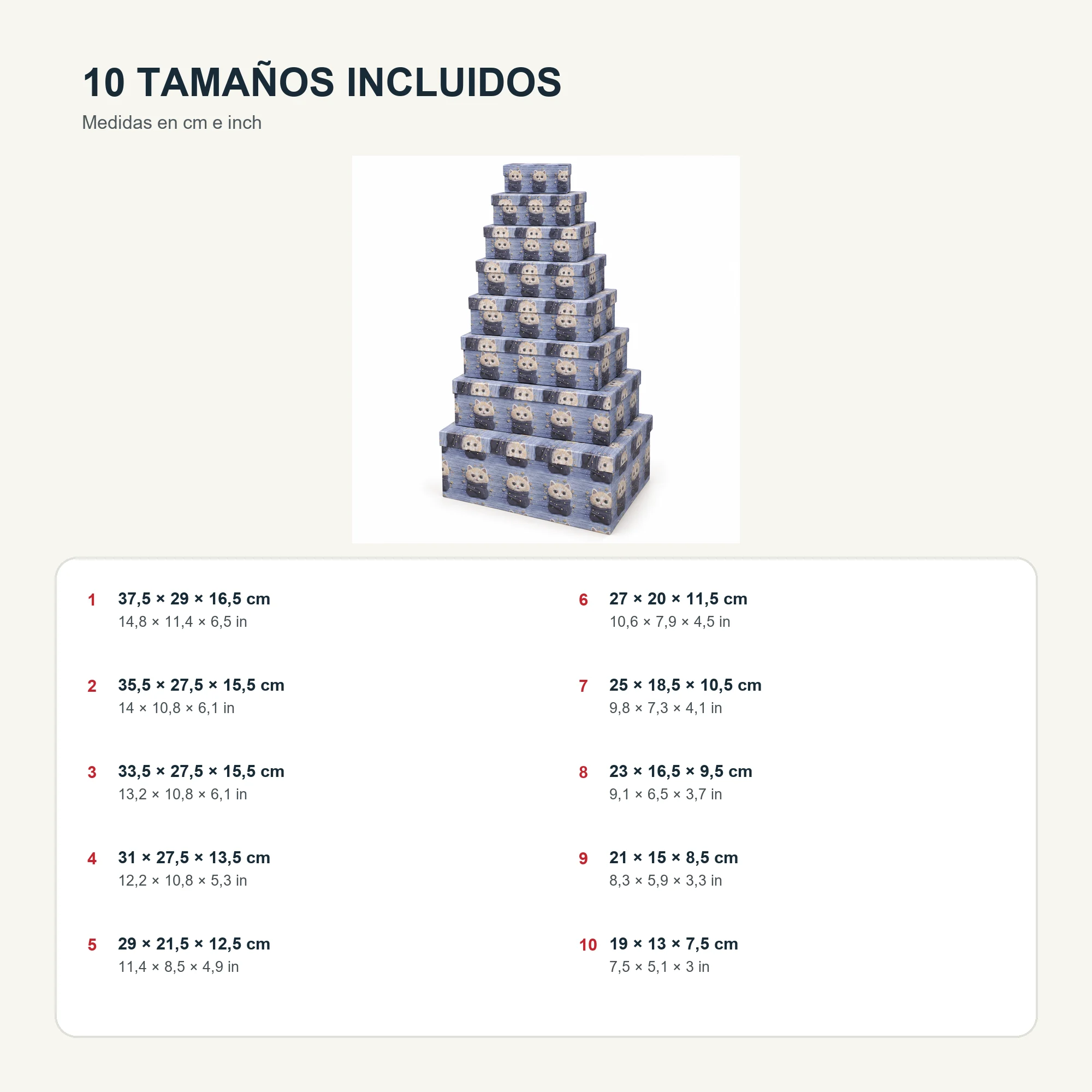 Juego de 10 Cajas de Regalo Juego Rectangular Azul Con Gatitos, Tamaños Surtidos