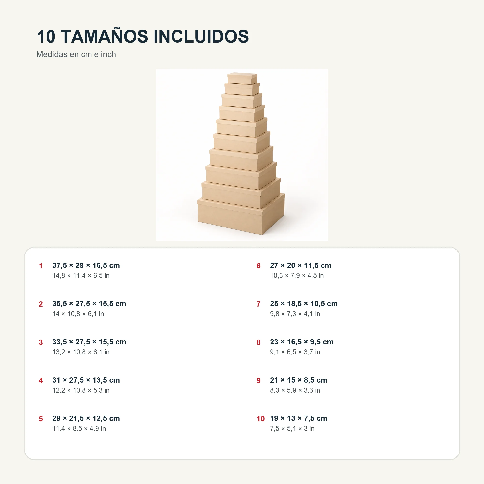 Juego de 10 Cajas de Regalo Juego Rectangular Kraft Natural, Tamaños Surtidos