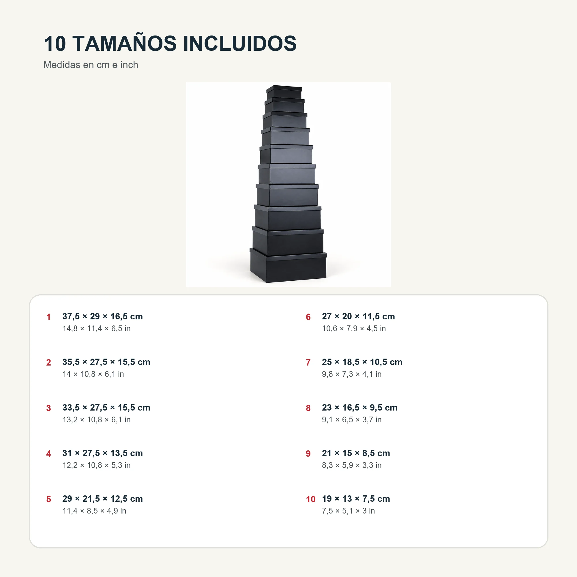 Juego de 10 Cajas de Regalo Juego Rectangular Negro Mate, Tamaños Surtidos