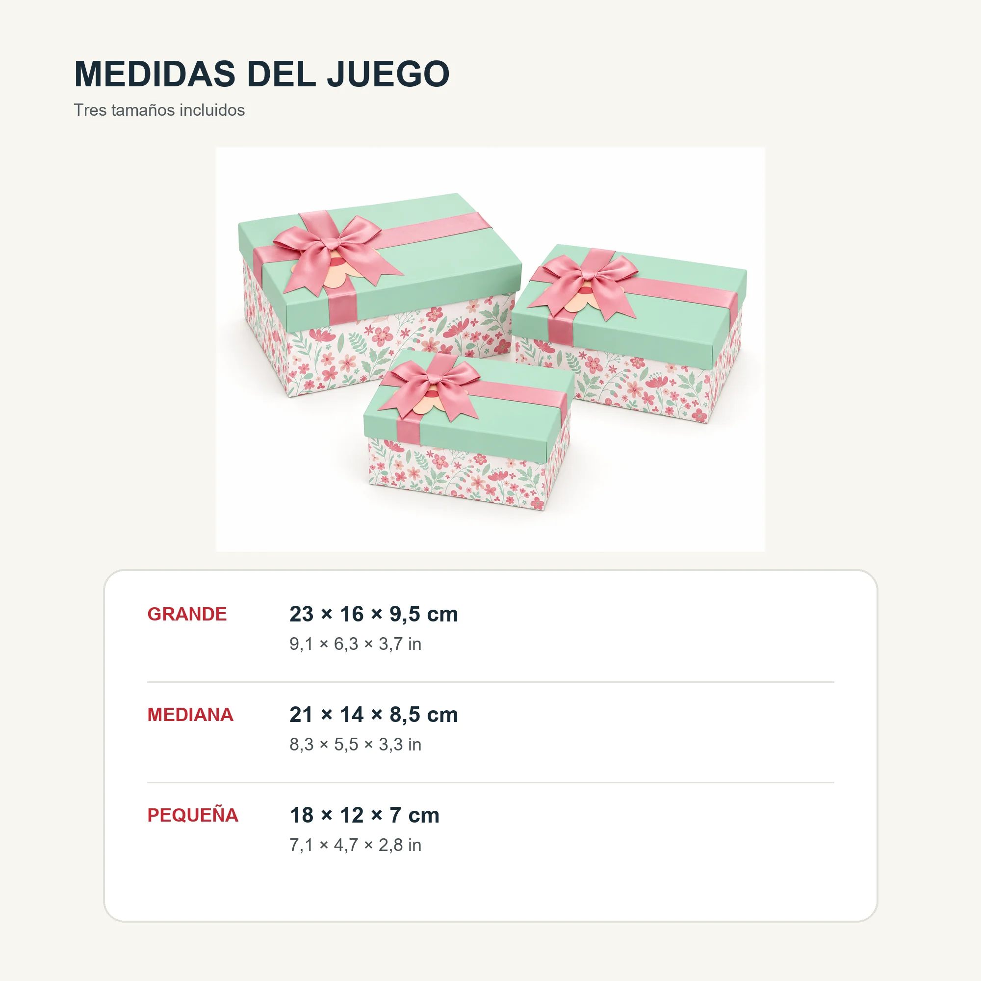 Juego de 3 Cajas de Regalo Juego De Cajas Florales Color Menta, Tres Tamaños