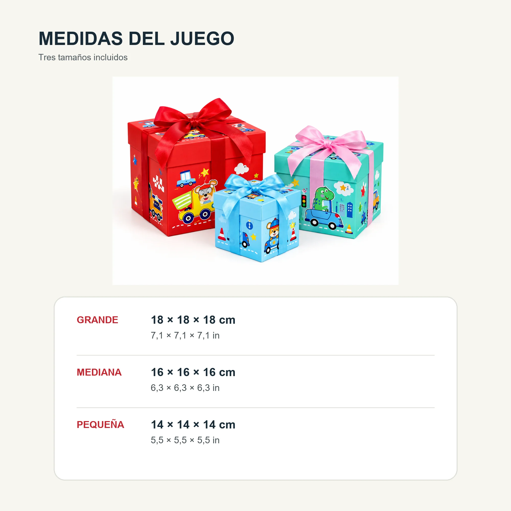 Juego de 3 Cajas de Regalo Juego De Cajas Infantiles Con Vehículos Y Lazo, Tres Tamaños