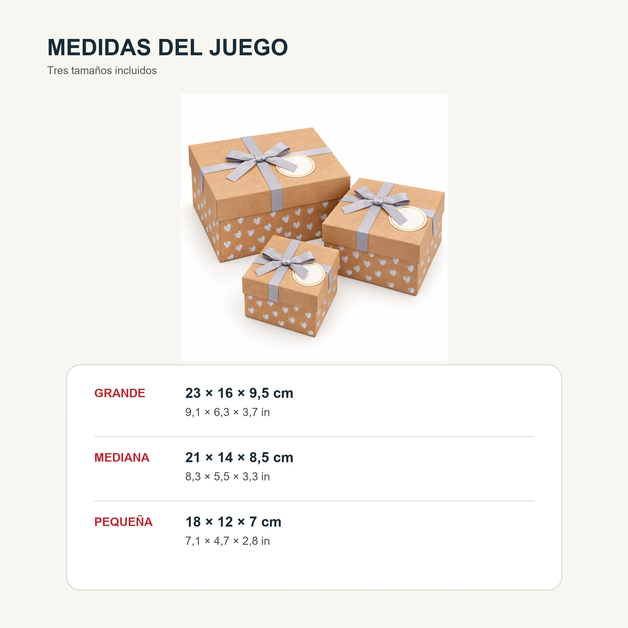 Juego de 3 Cajas de Regalo Juego De Cajas Kraft Con Corazones Holográficos, Tres Tamaños