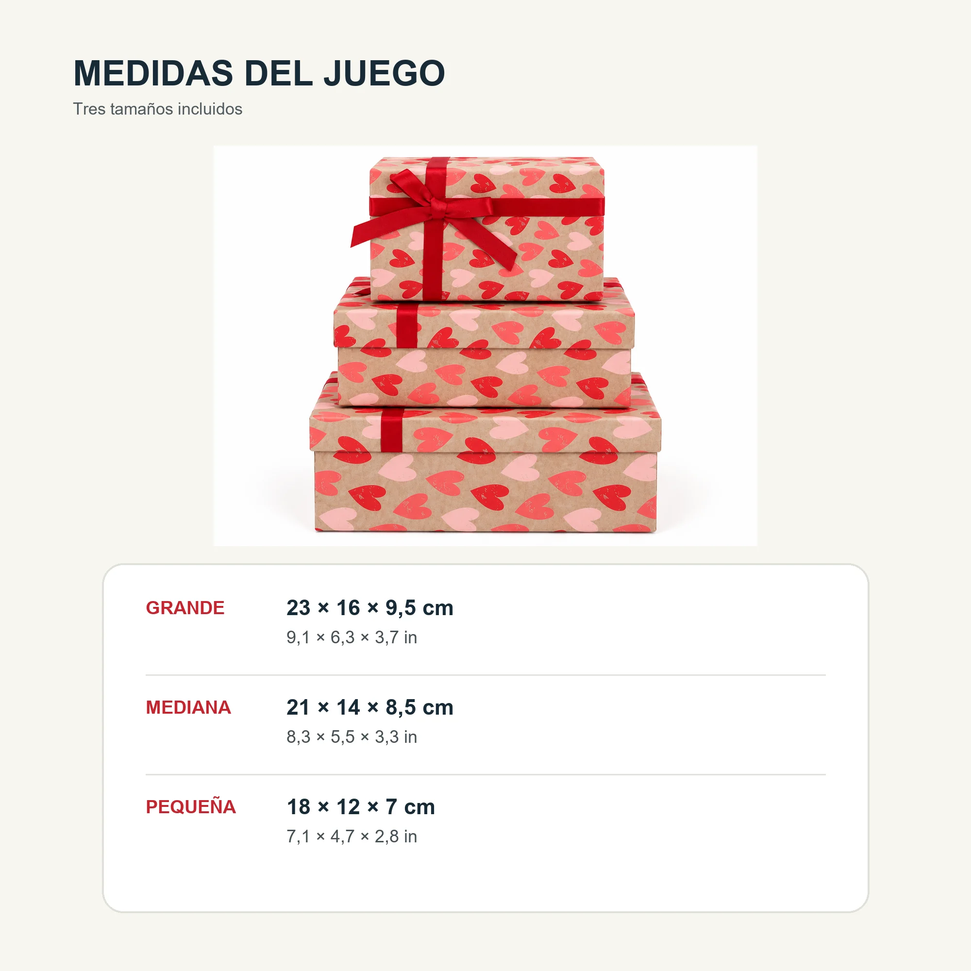 Juego de 3 Cajas de Regalo Juego De Cajas Kraft Con Corazones, Tres Tamaños