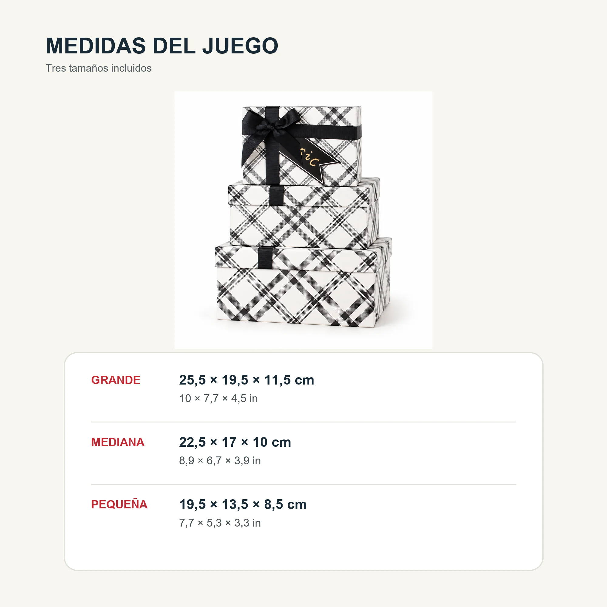 Juego de 3 Cajas de Regalo Juego Rectangular De Tartán, Tres Tamaños