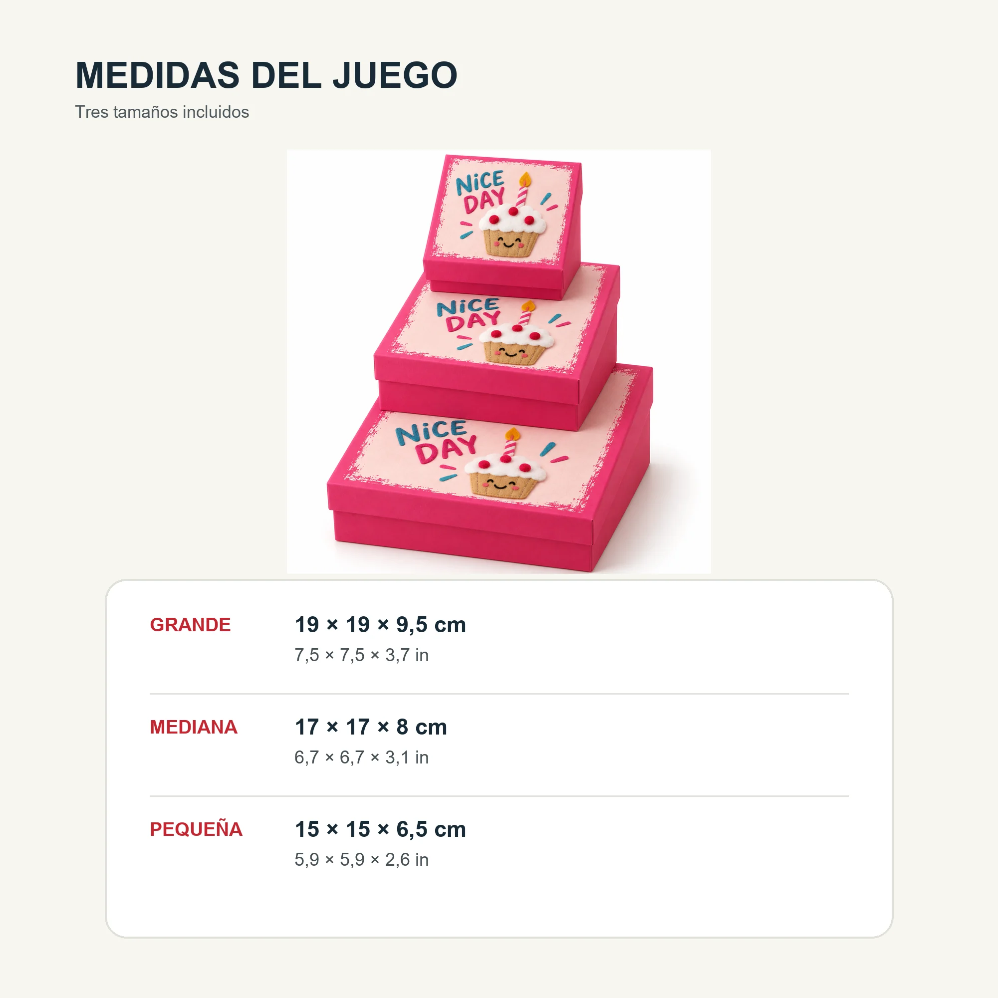 Juego de 3 Cajas de Regalo Juego De Cajas Cuadradas Con Cupcake, Tres Tamaños
