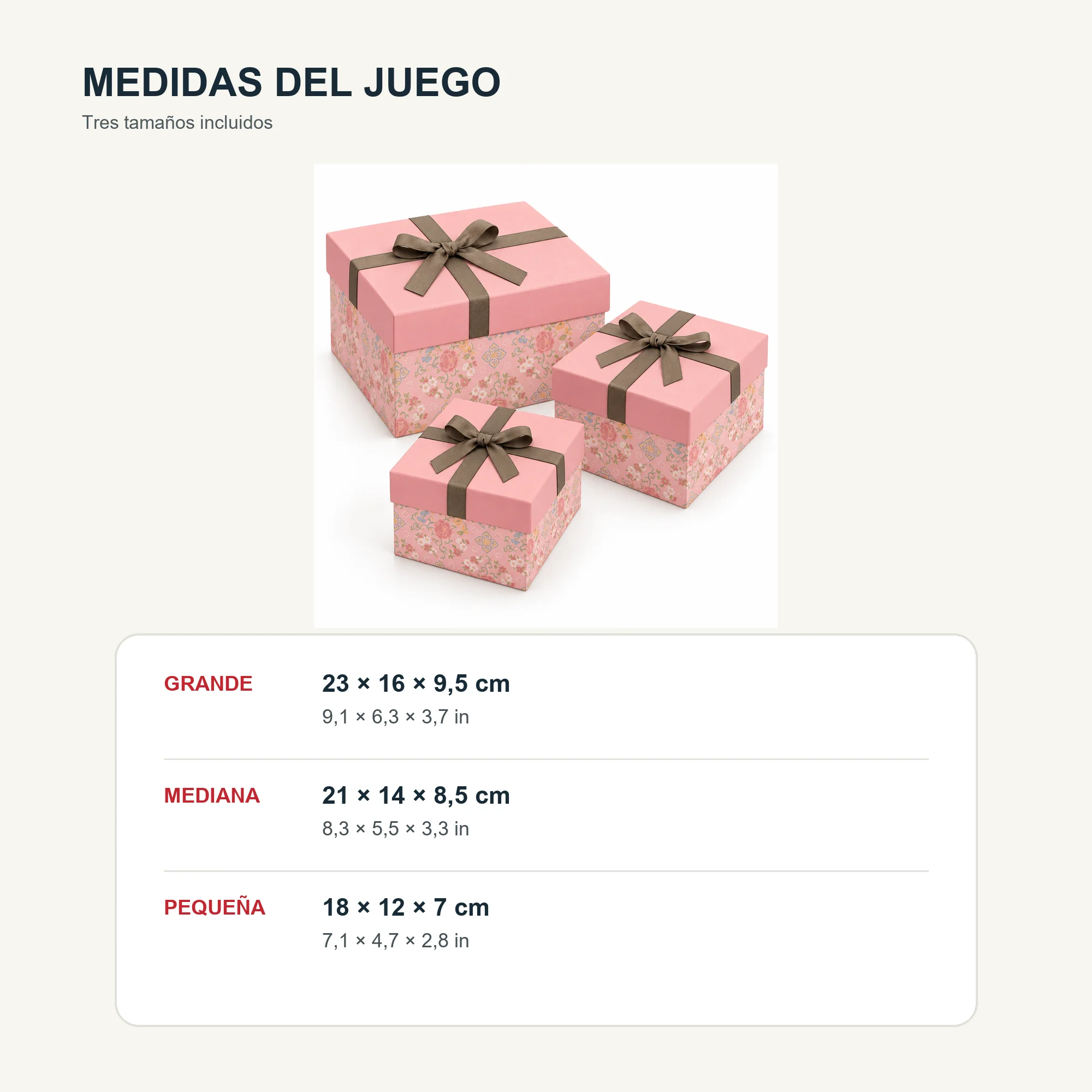 Juego de 3 Cajas de Regalo Juego De Cajas Rosadas Con Laterales Florales, Tres Tamaños