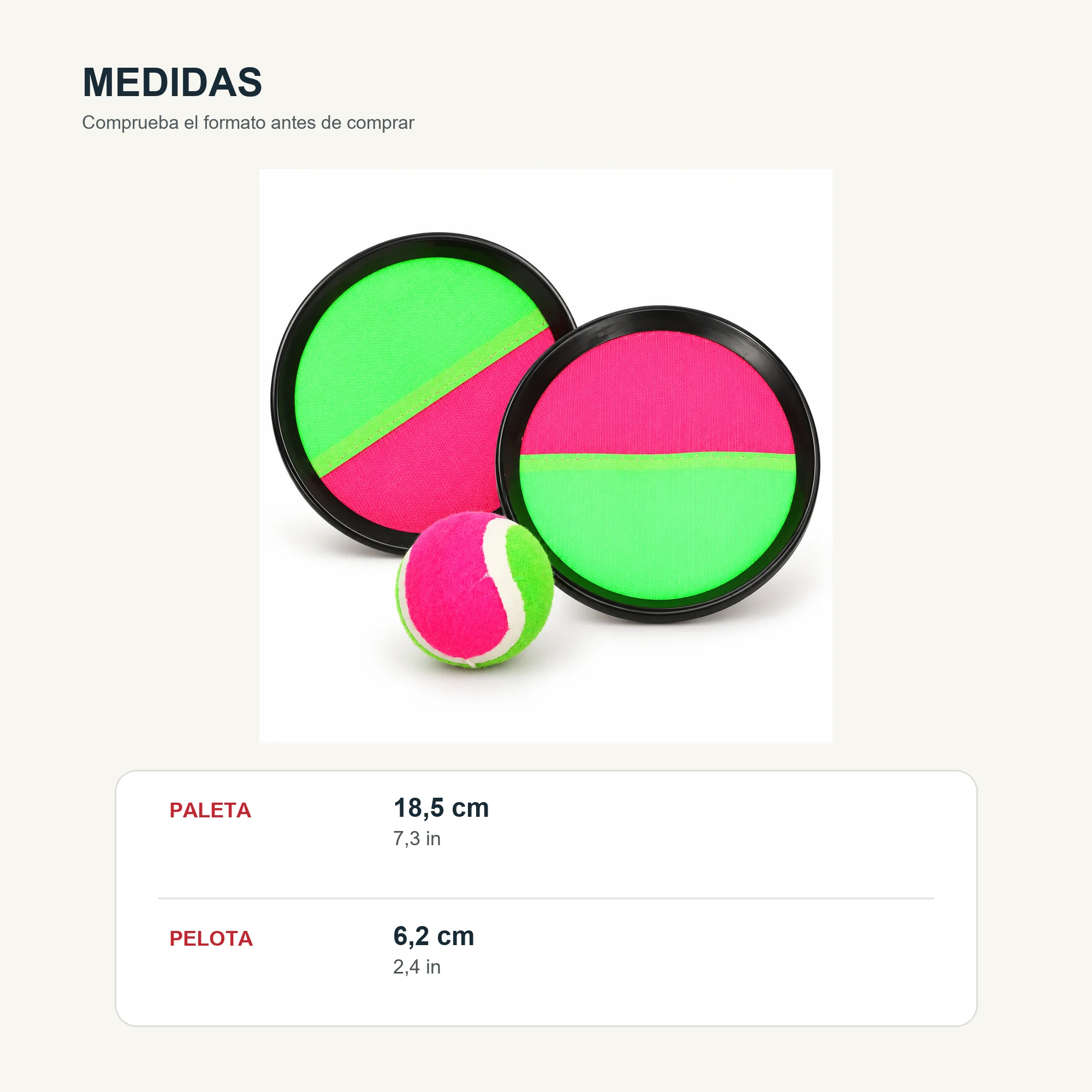 Juego de Atrapar Pelota con Paletas Adhesivas, 18,5 cm